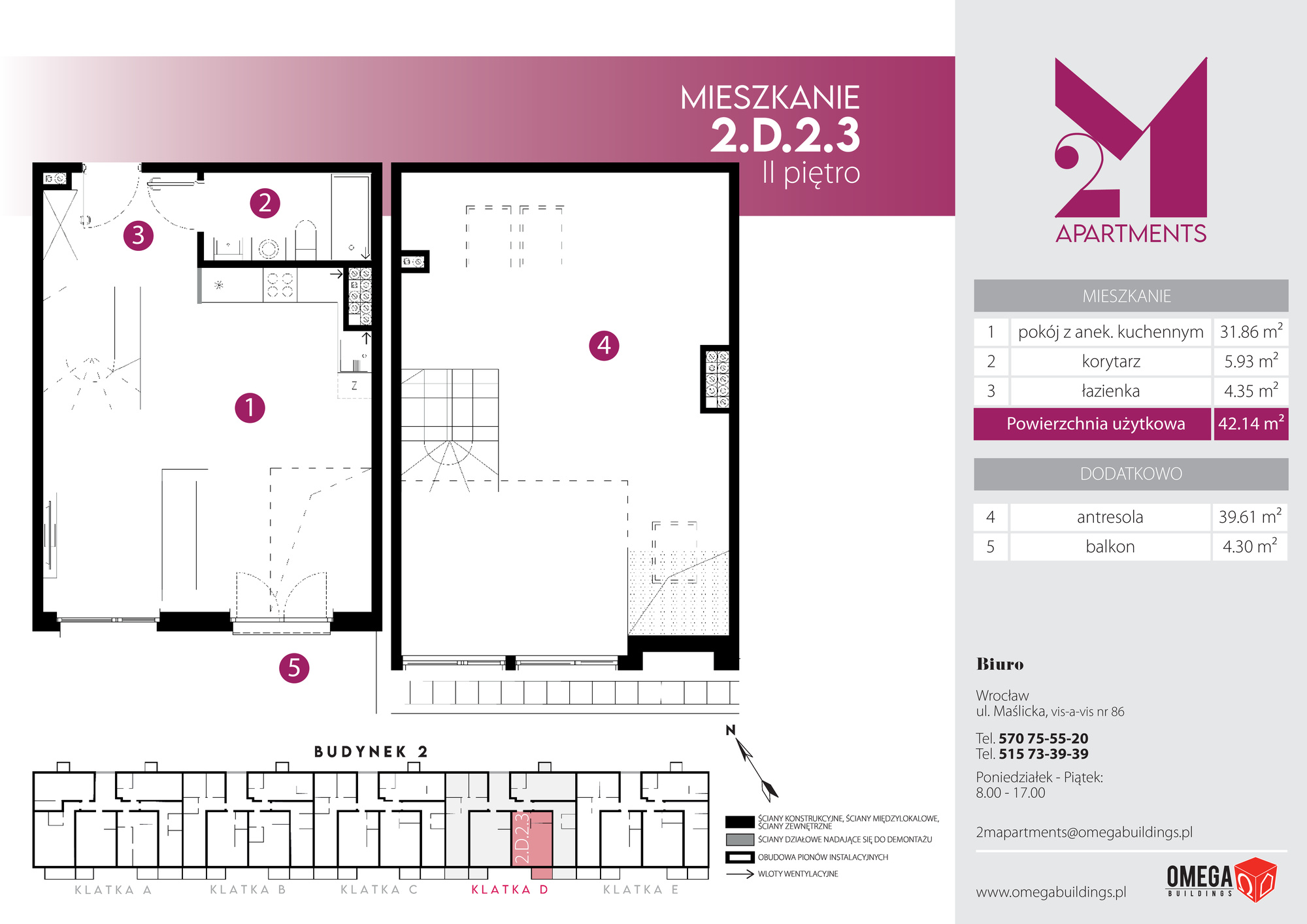 Mieszkanie 81,75 m², piętro 2, oferta nr 2.D.2.3, 2M Apartments, Wrocław, Maślice, Fabryczna, ul. Zawidowska-idx