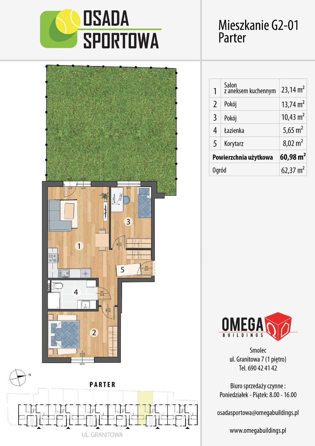 Mieszkanie 60,98 m², parter, oferta nr G2-01, Osada Sportowa Budynek G, Smolec, ul. Granitowa 52-62-idx