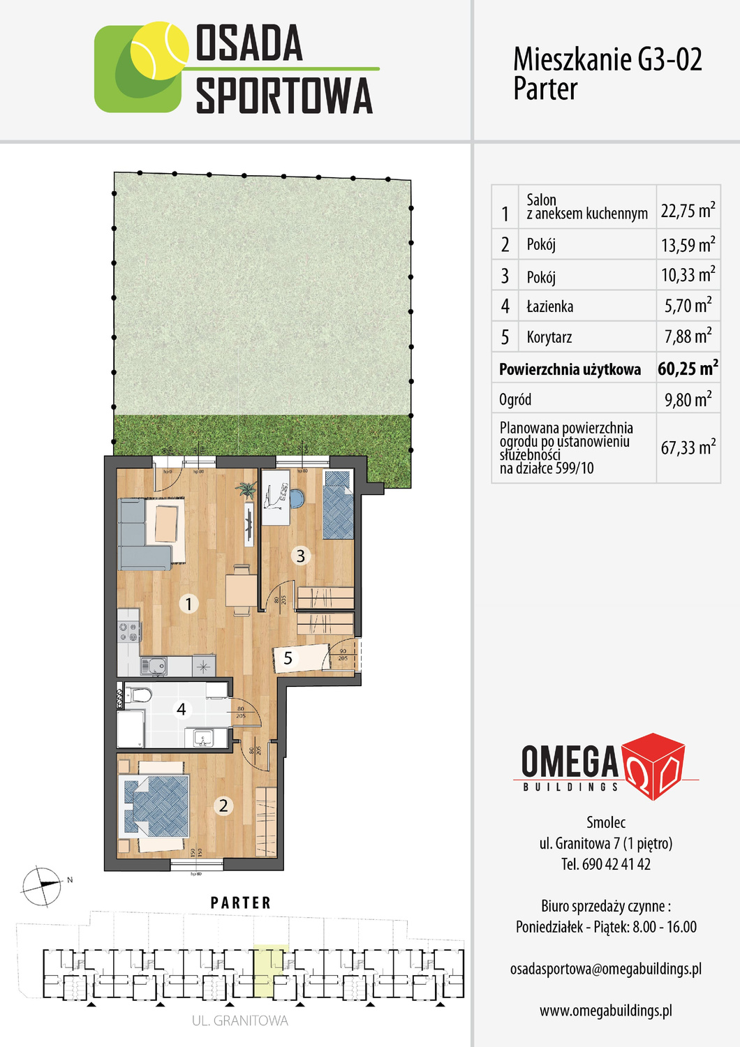 Mieszkanie 60,25 m², parter, oferta nr G3-02, Osada Sportowa Budynek G, Smolec, ul. Granitowa 52-62-idx