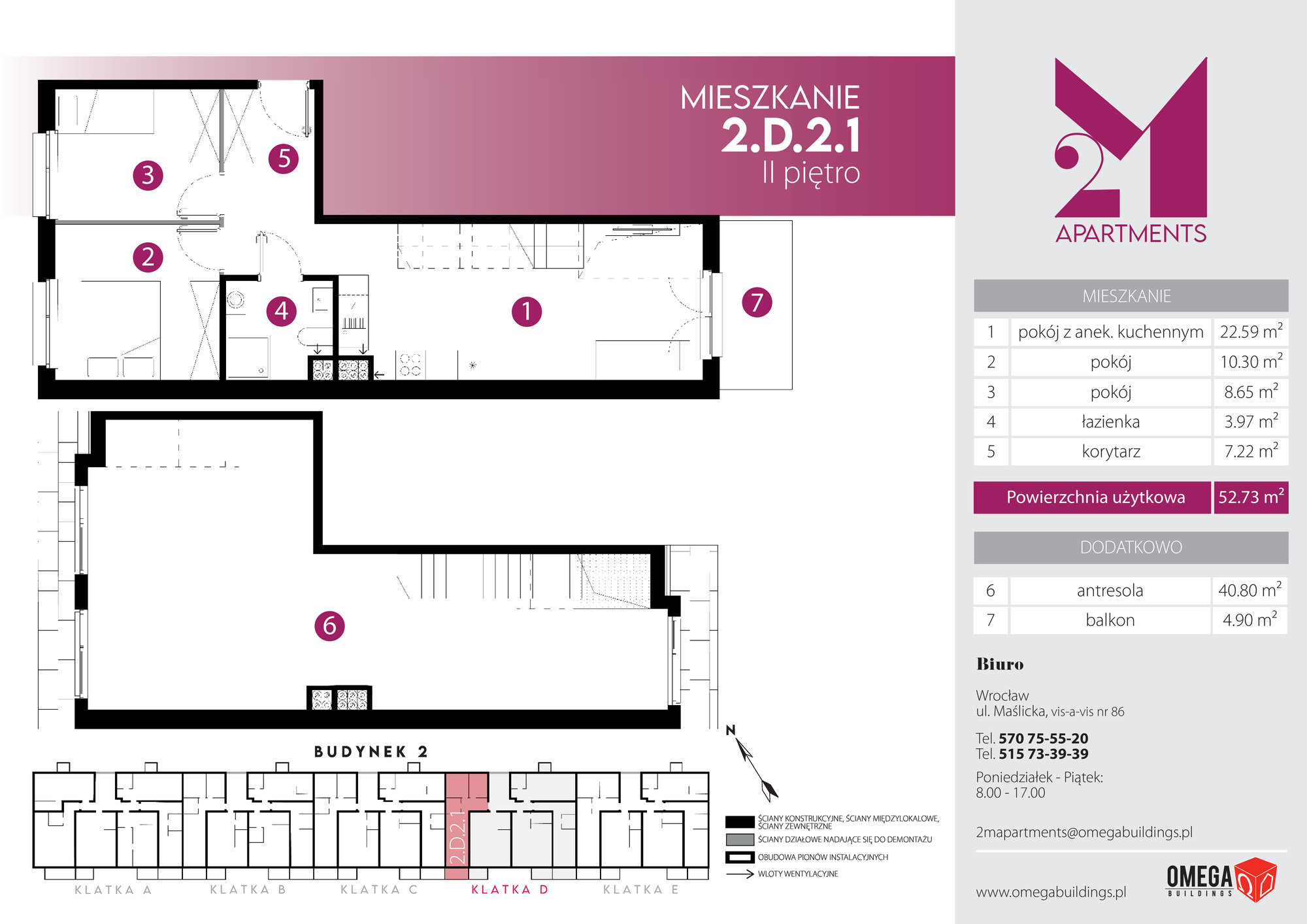 Mieszkanie 93,53 m², piętro 2, oferta nr 2.D.2.1, 2M Apartments, Wrocław, Maślice, Fabryczna, ul. Zawidowska-idx