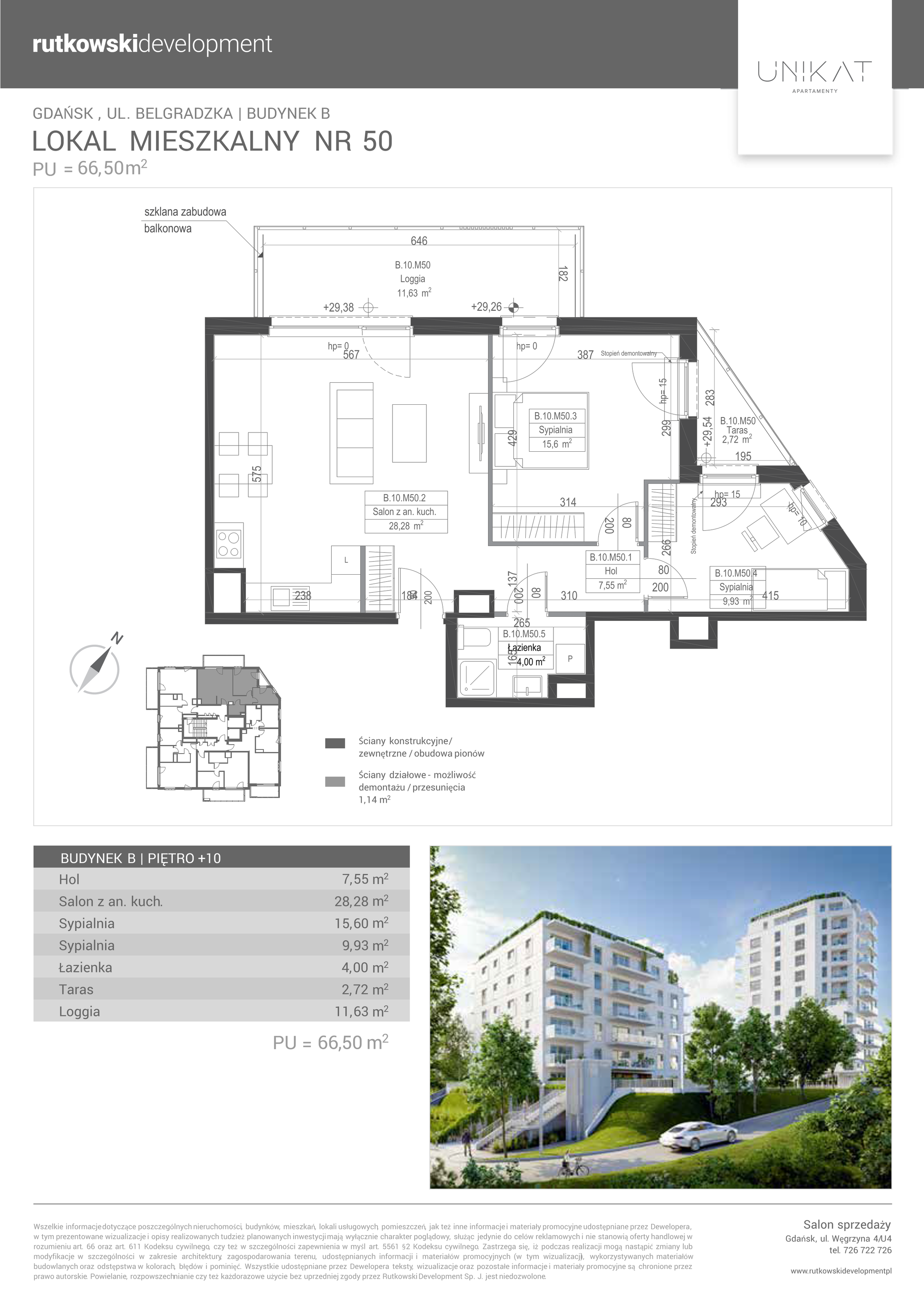 Apartament 66,50 m², piętro 10, oferta nr 50, Unikat Apartamenty, Gdańsk, Piecki-Migowo, Morena, ul. Belgradzka 114-idx