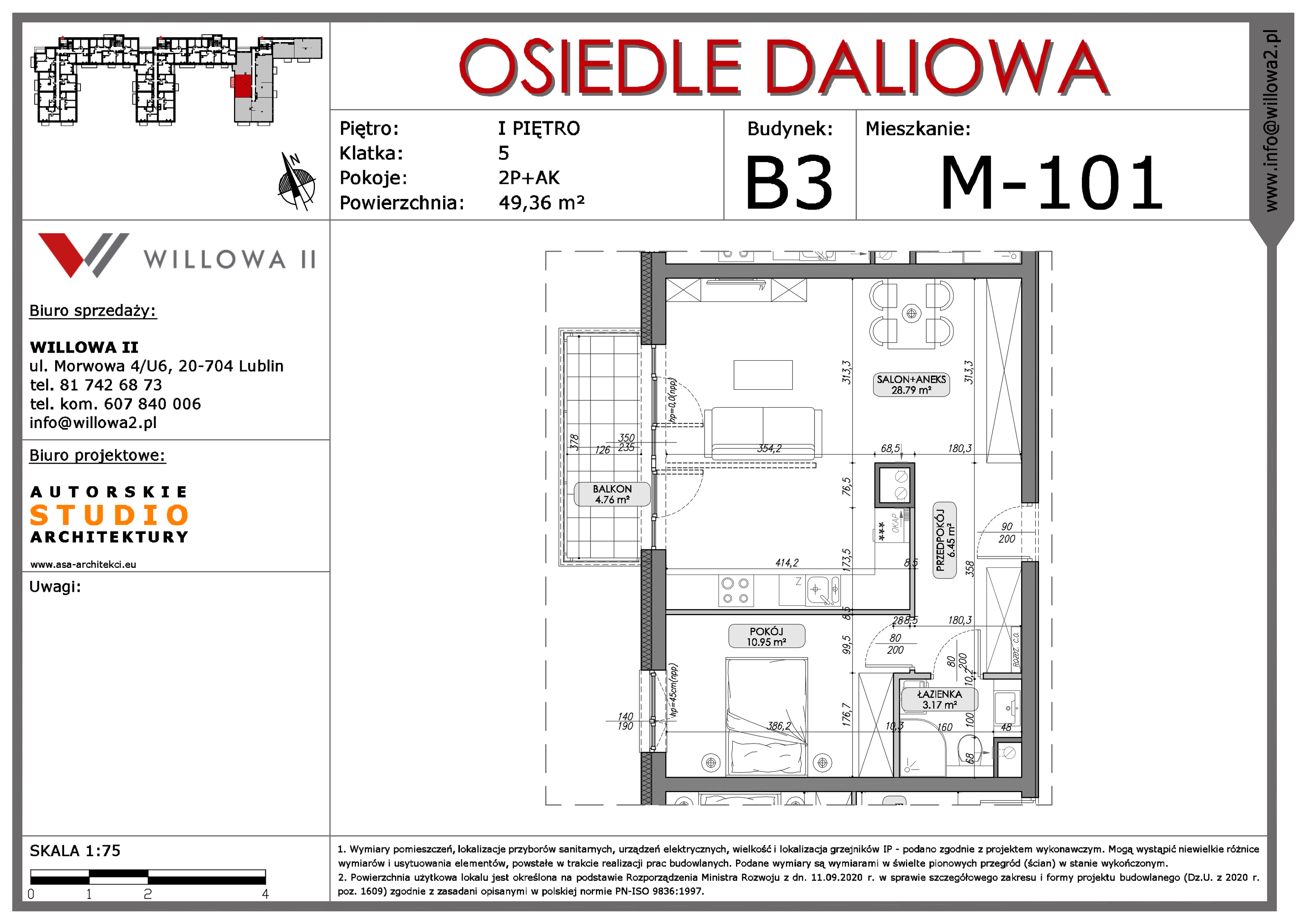 Mieszkanie 49,33 m², piętro 1, oferta nr 101, OSIEDLE DALIOWA, Lublin, Ponikwoda, ul. Daliowa-idx