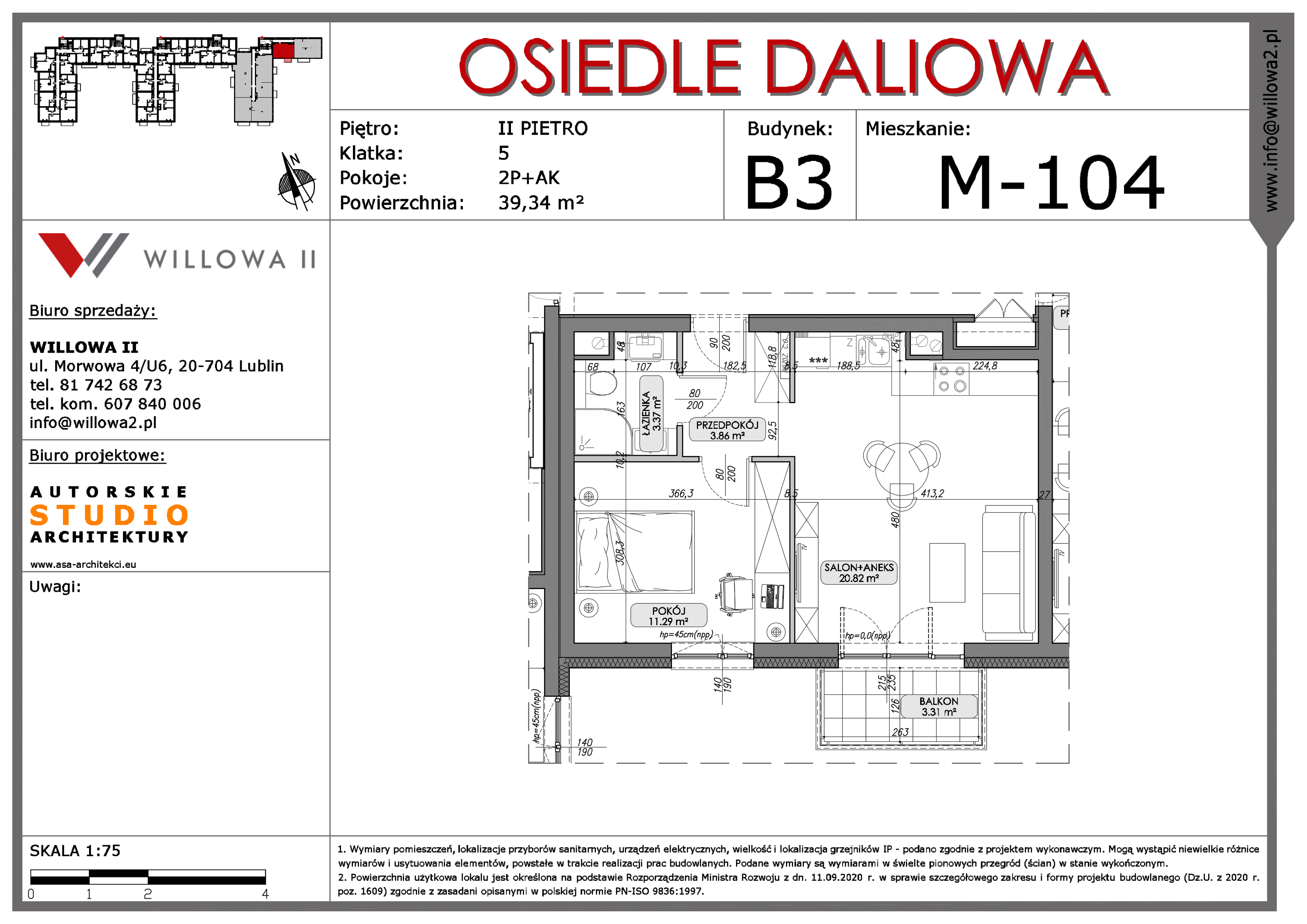 Mieszkanie 39,34 m², piętro 2, oferta nr 104, OSIEDLE DALIOWA, Lublin, Ponikwoda, ul. Daliowa-idx