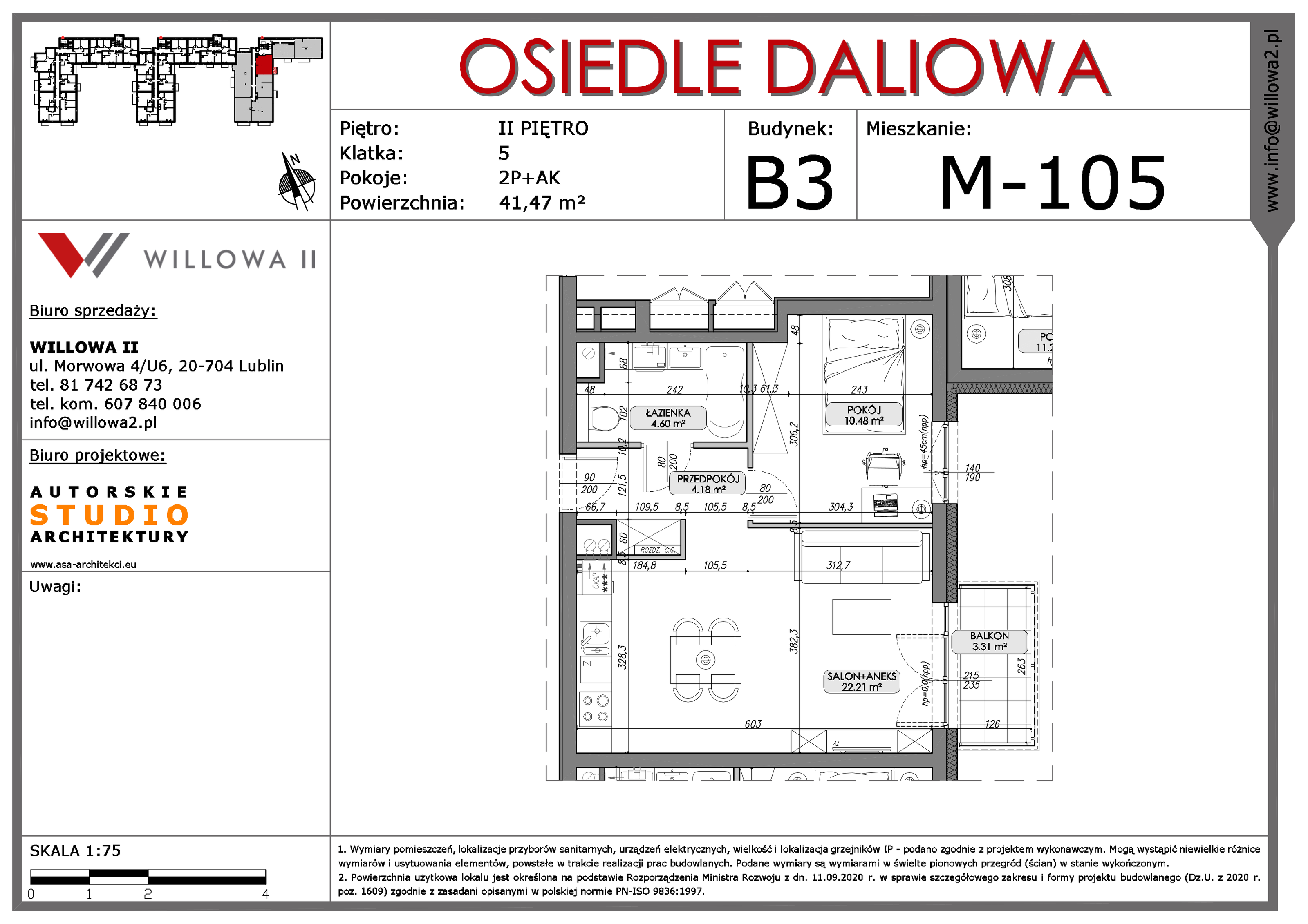 Mieszkanie 41,47 m², piętro 2, oferta nr 105, OSIEDLE DALIOWA, Lublin, Ponikwoda, ul. Daliowa-idx