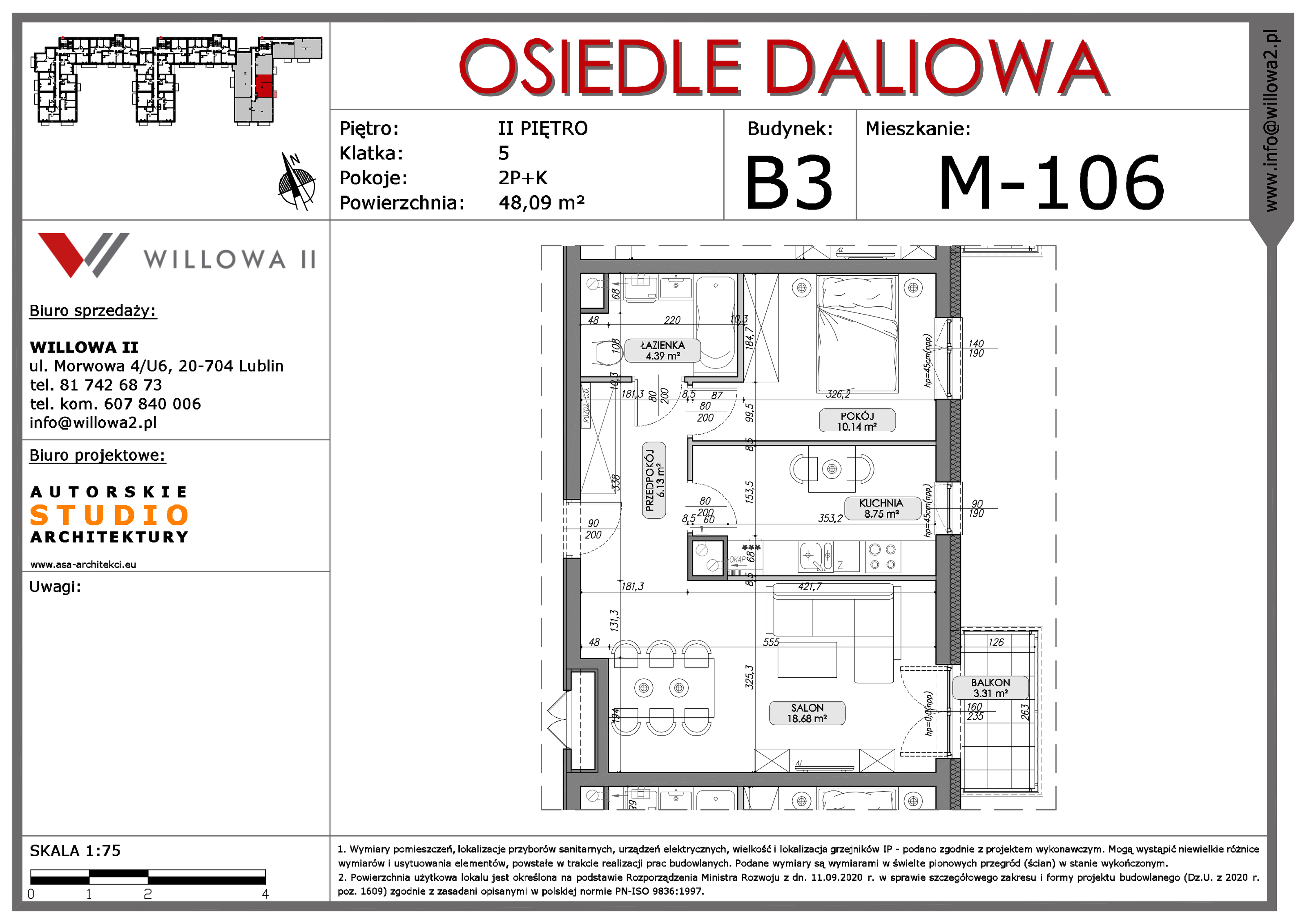 Mieszkanie 48,09 m², piętro 2, oferta nr 106, OSIEDLE DALIOWA, Lublin, Ponikwoda, ul. Daliowa-idx