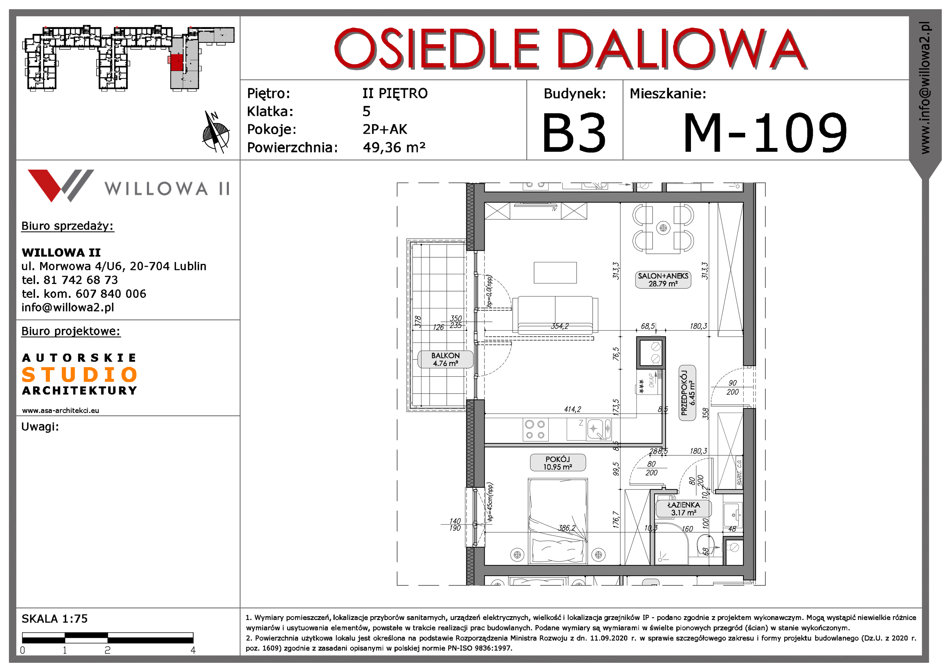 Mieszkanie 49,33 m², piętro 2, oferta nr 109, OSIEDLE DALIOWA, Lublin, Ponikwoda, ul. Daliowa-idx