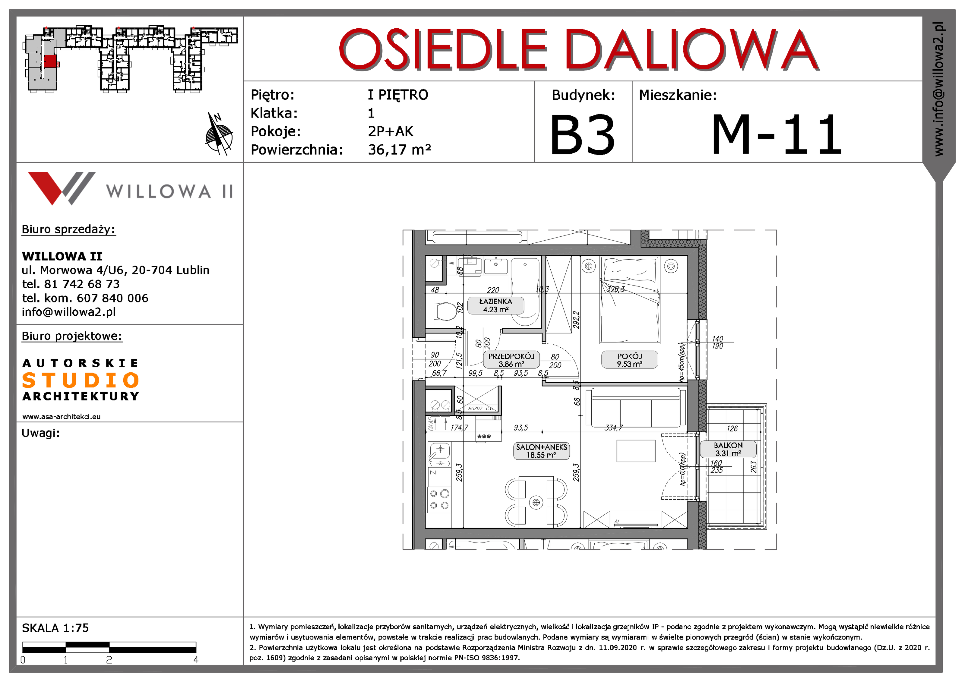 Mieszkanie 36,17 m², piętro 1, oferta nr 11, OSIEDLE DALIOWA, Lublin, Ponikwoda, ul. Daliowa-idx