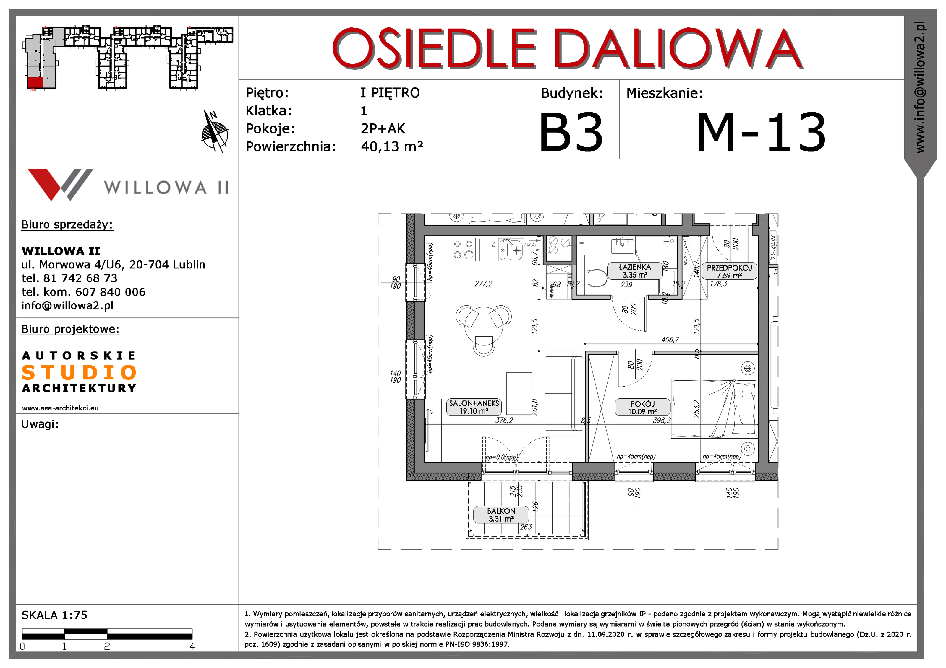 Mieszkanie 40,10 m², piętro 1, oferta nr 13, OSIEDLE DALIOWA, Lublin, Ponikwoda, ul. Daliowa-idx