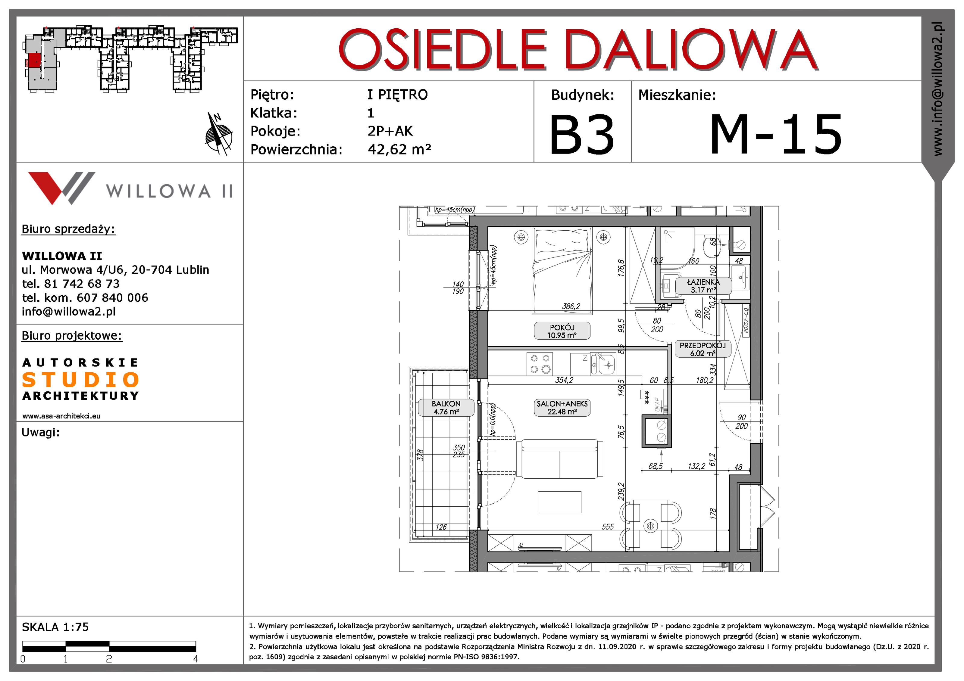 Mieszkanie 42,59 m², piętro 1, oferta nr 15, OSIEDLE DALIOWA, Lublin, Ponikwoda, ul. Daliowa-idx