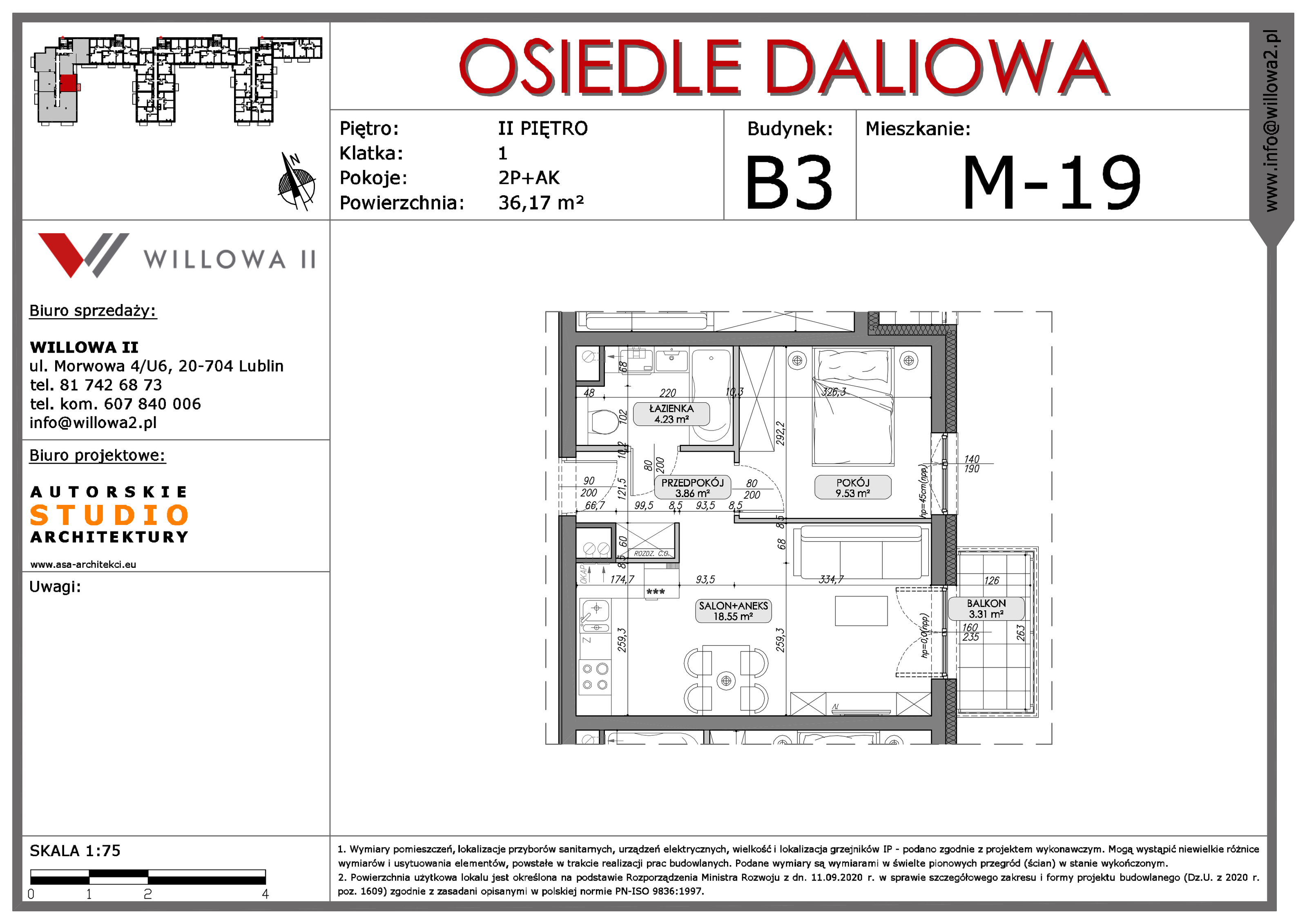 Mieszkanie 36,17 m², piętro 2, oferta nr 19, OSIEDLE DALIOWA, Lublin, Ponikwoda, ul. Daliowa-idx