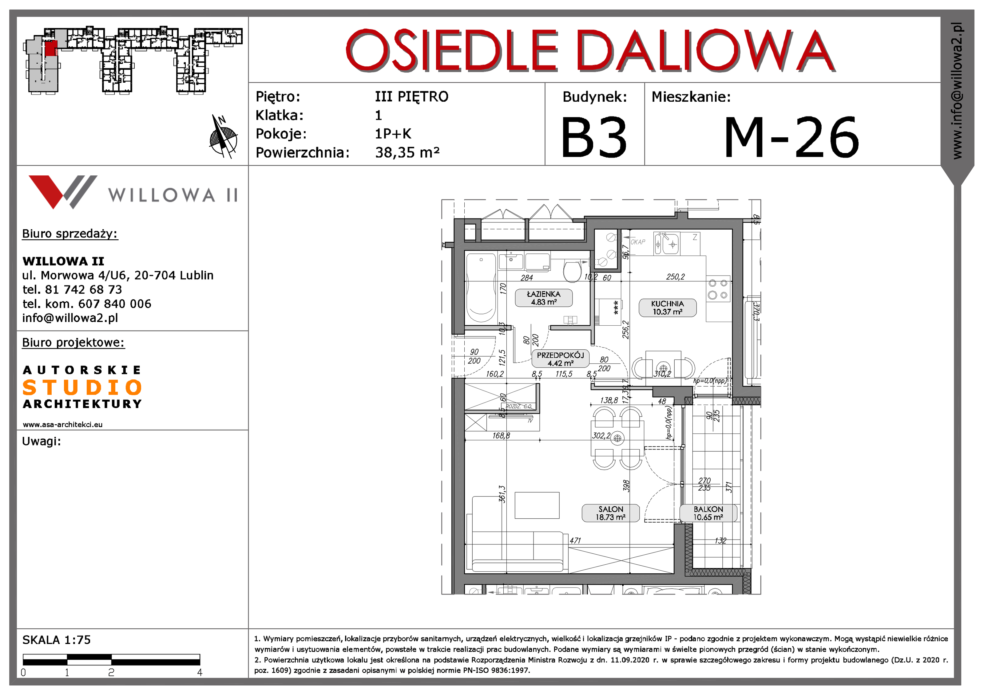 Mieszkanie 38,35 m², piętro 3, oferta nr 26, OSIEDLE DALIOWA, Lublin, Ponikwoda, ul. Daliowa-idx