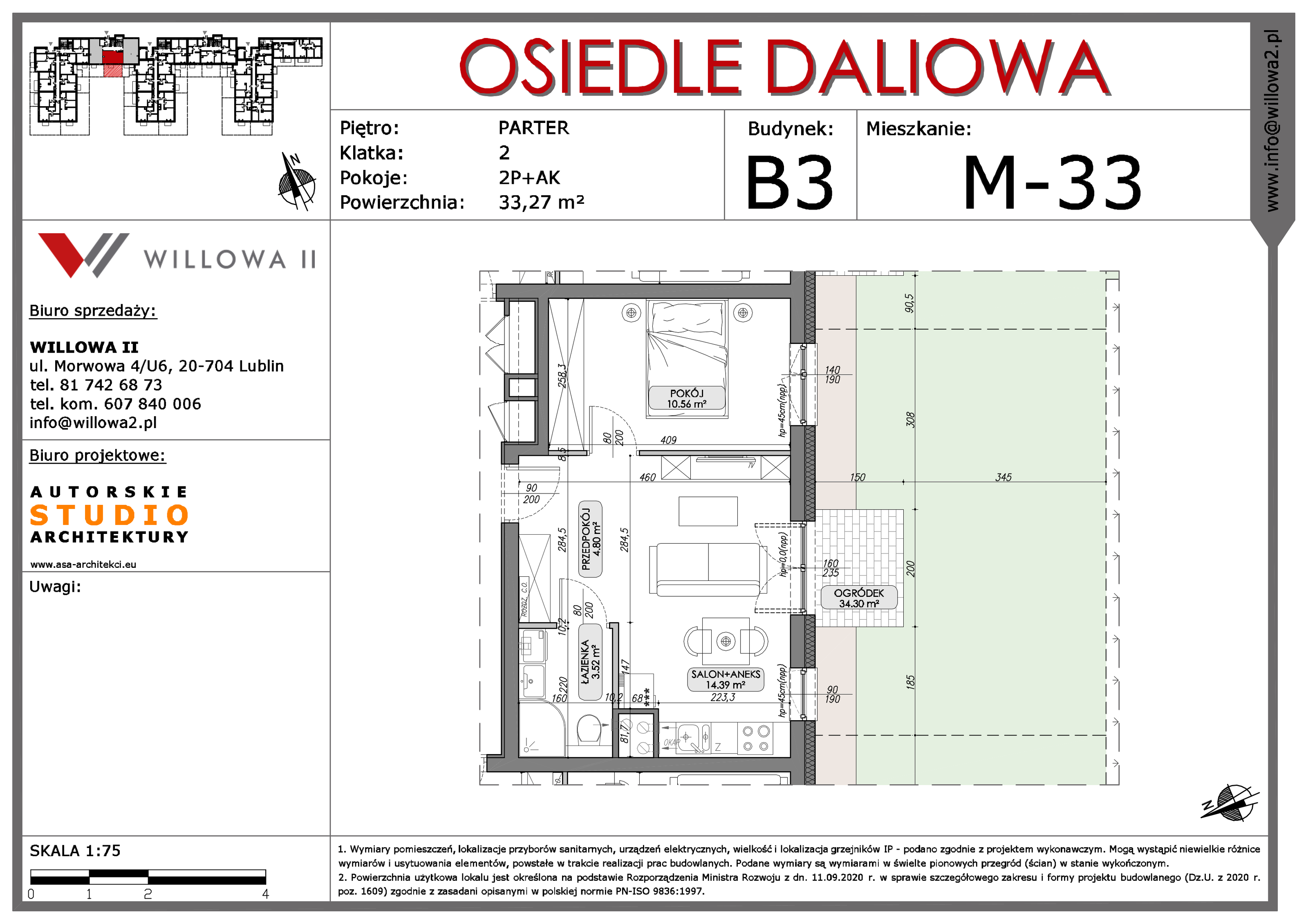 Mieszkanie 33,27 m², parter, oferta nr 33, OSIEDLE DALIOWA, Lublin, Ponikwoda, ul. Daliowa-idx