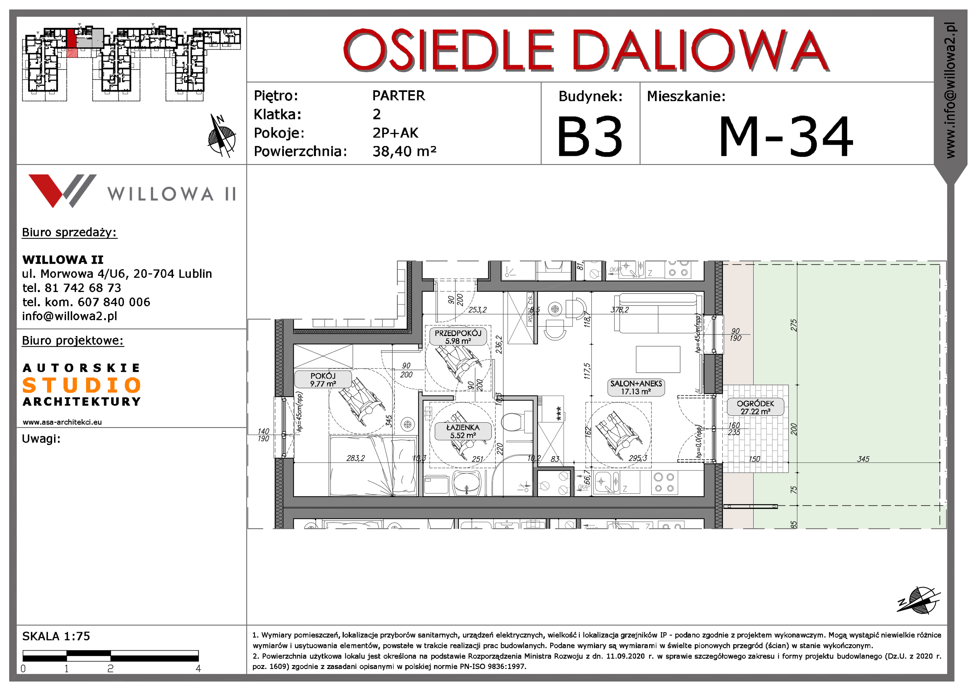 Mieszkanie 38,40 m², parter, oferta nr 34, OSIEDLE DALIOWA, Lublin, Ponikwoda, ul. Daliowa-idx