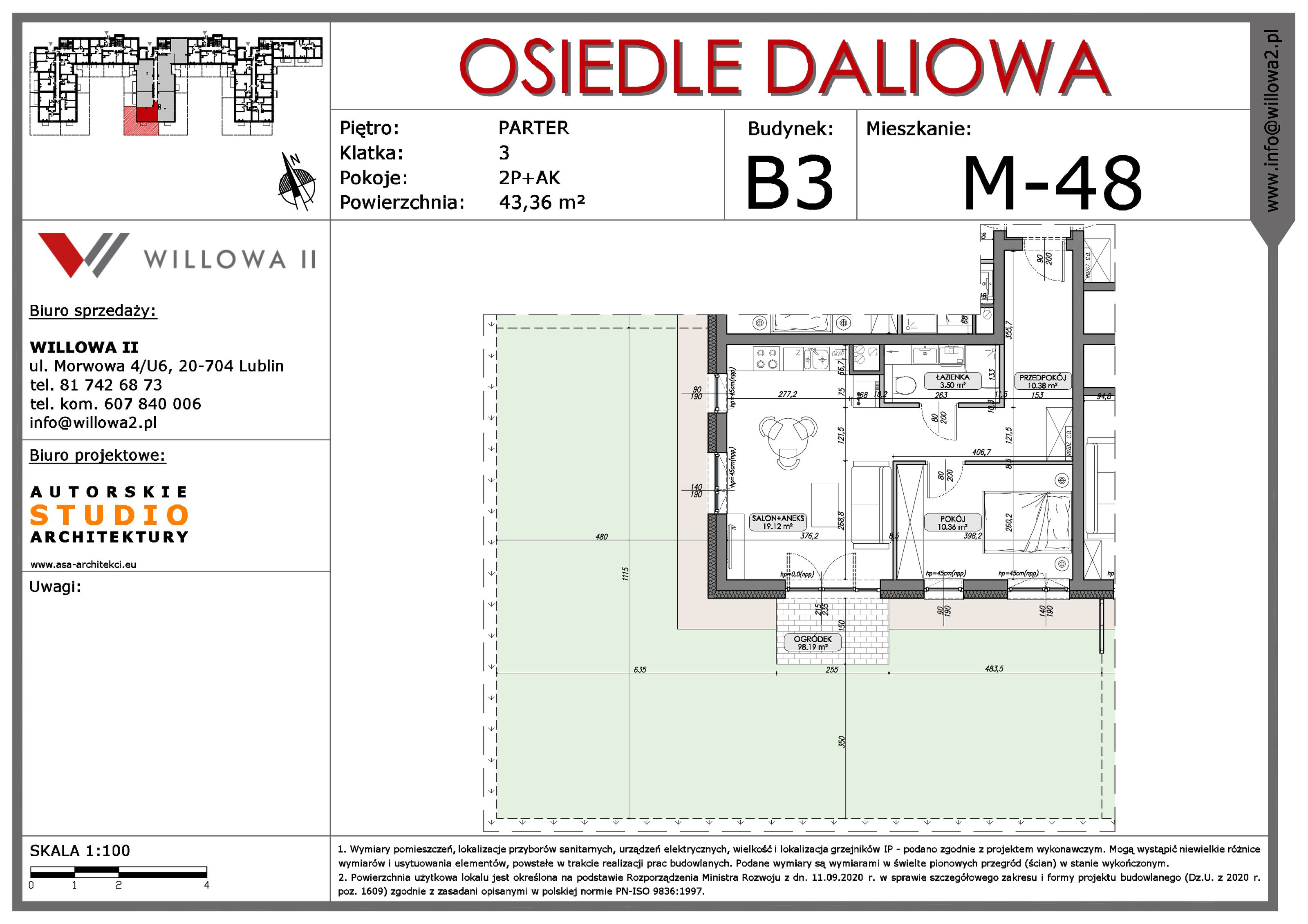 Mieszkanie 43,33 m², parter, oferta nr 48, OSIEDLE DALIOWA, Lublin, Ponikwoda, ul. Daliowa-idx