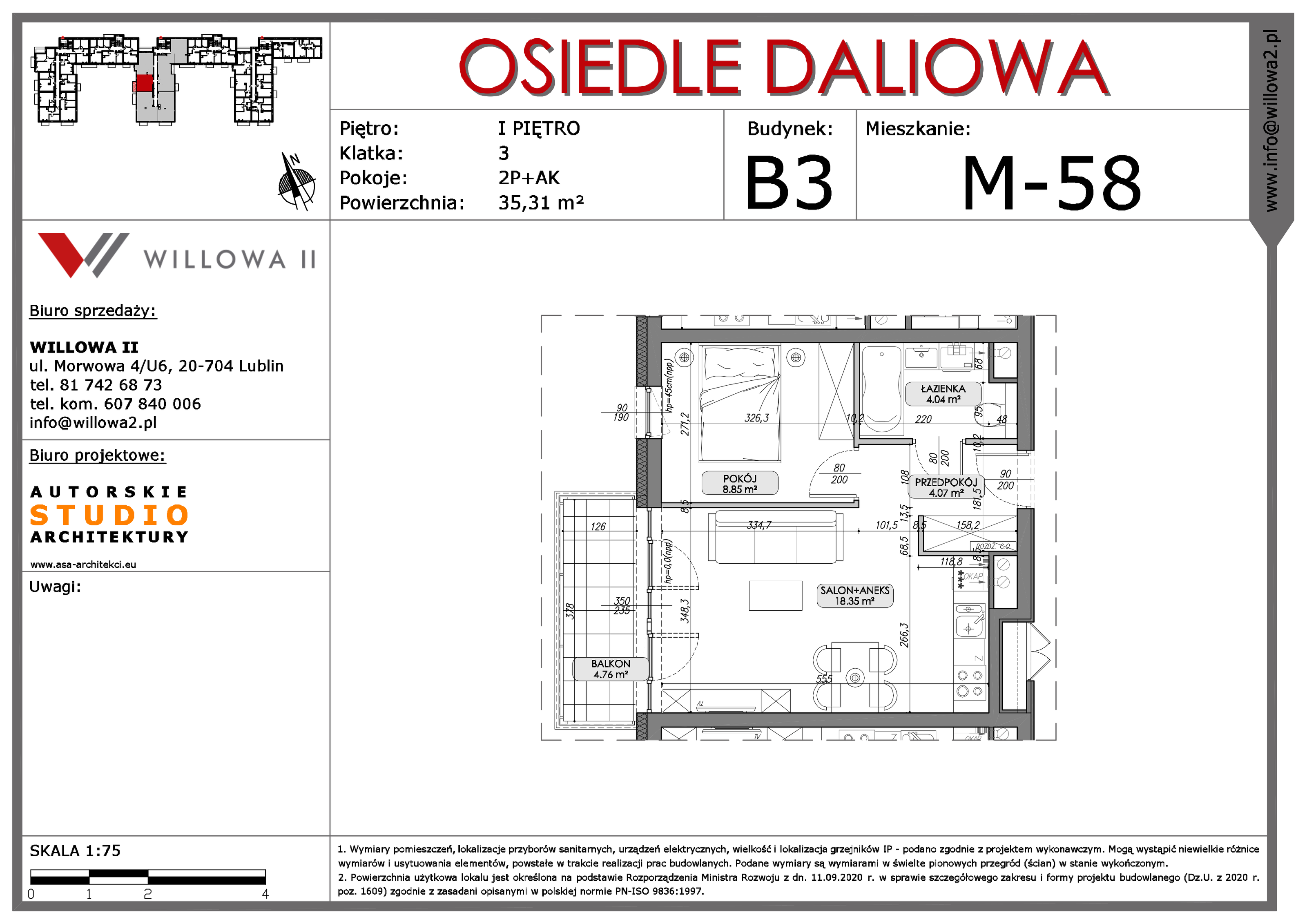 Mieszkanie 35,31 m², piętro 1, oferta nr 58, OSIEDLE DALIOWA, Lublin, Ponikwoda, ul. Daliowa-idx