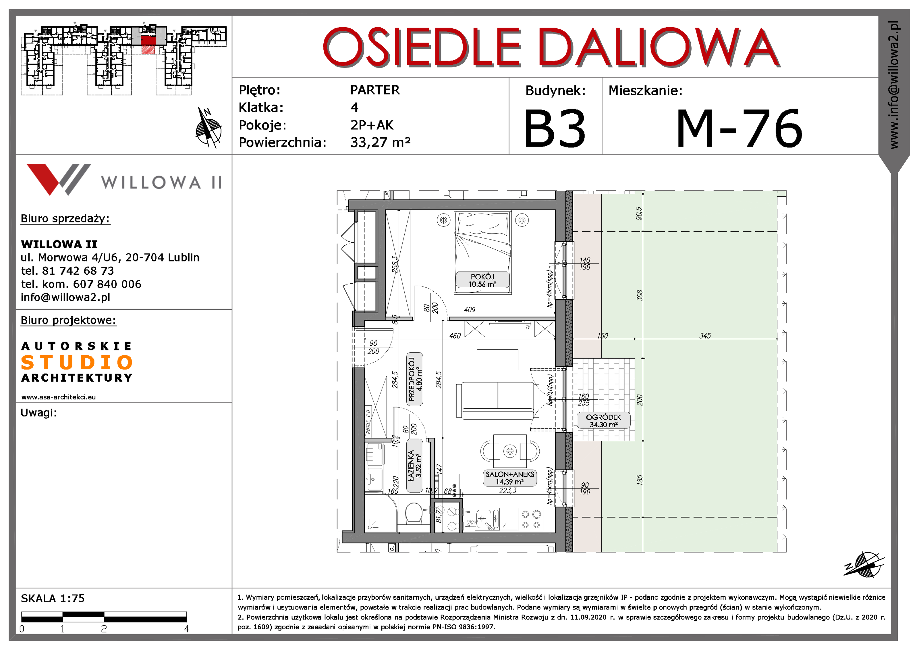 Mieszkanie 33,27 m², parter, oferta nr 76, OSIEDLE DALIOWA, Lublin, Ponikwoda, ul. Daliowa-idx