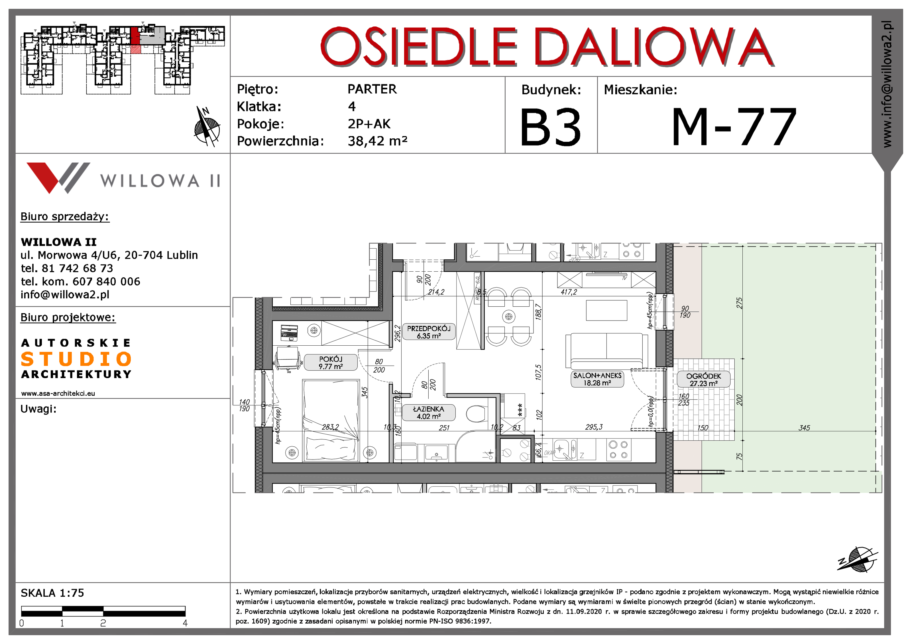 Mieszkanie 38,42 m², parter, oferta nr 77, OSIEDLE DALIOWA, Lublin, Ponikwoda, ul. Daliowa-idx