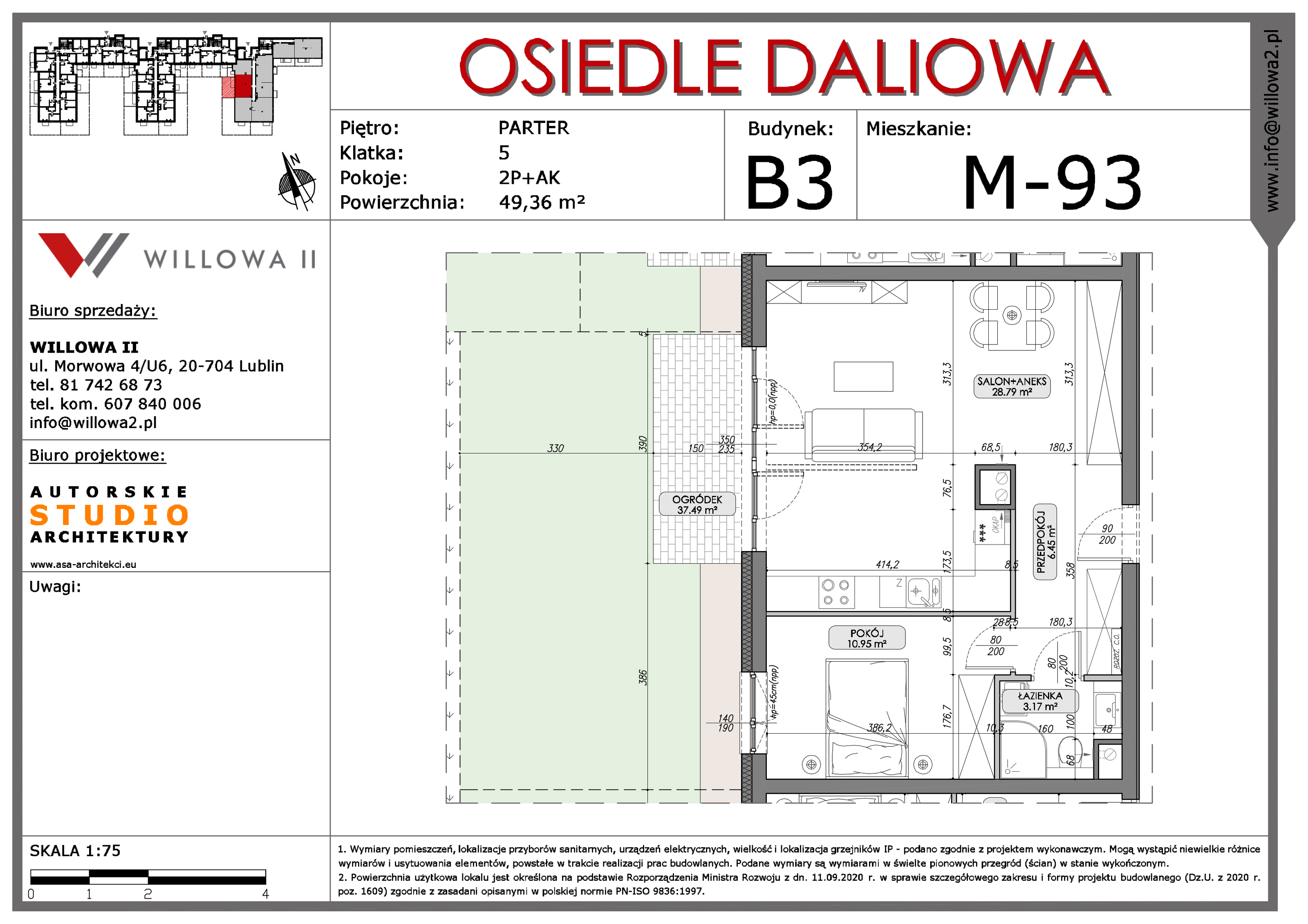 Mieszkanie 49,33 m², parter, oferta nr 93, OSIEDLE DALIOWA, Lublin, Ponikwoda, ul. Daliowa-idx