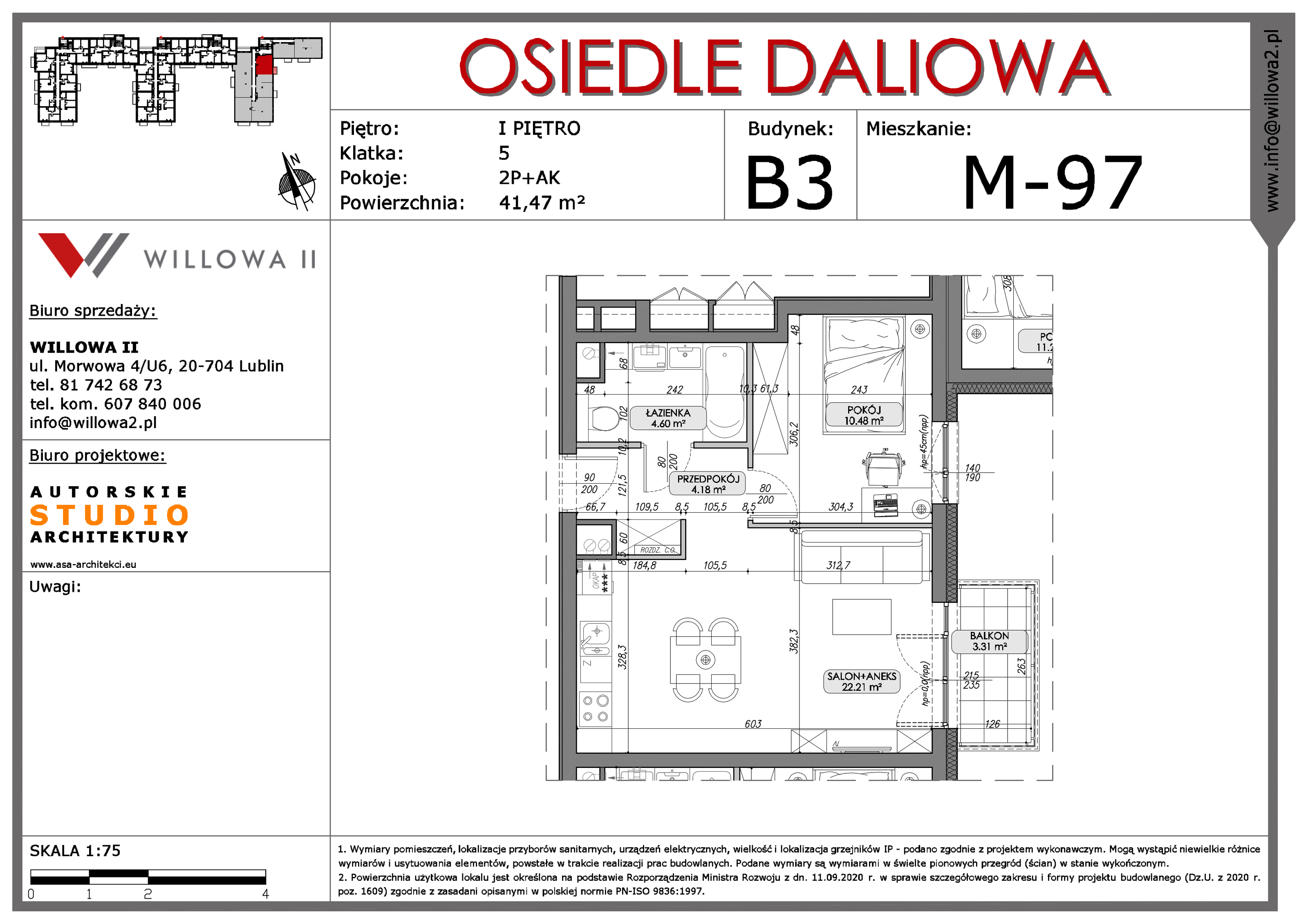 Mieszkanie 41,47 m², piętro 1, oferta nr 97, OSIEDLE DALIOWA, Lublin, Ponikwoda, ul. Daliowa-idx