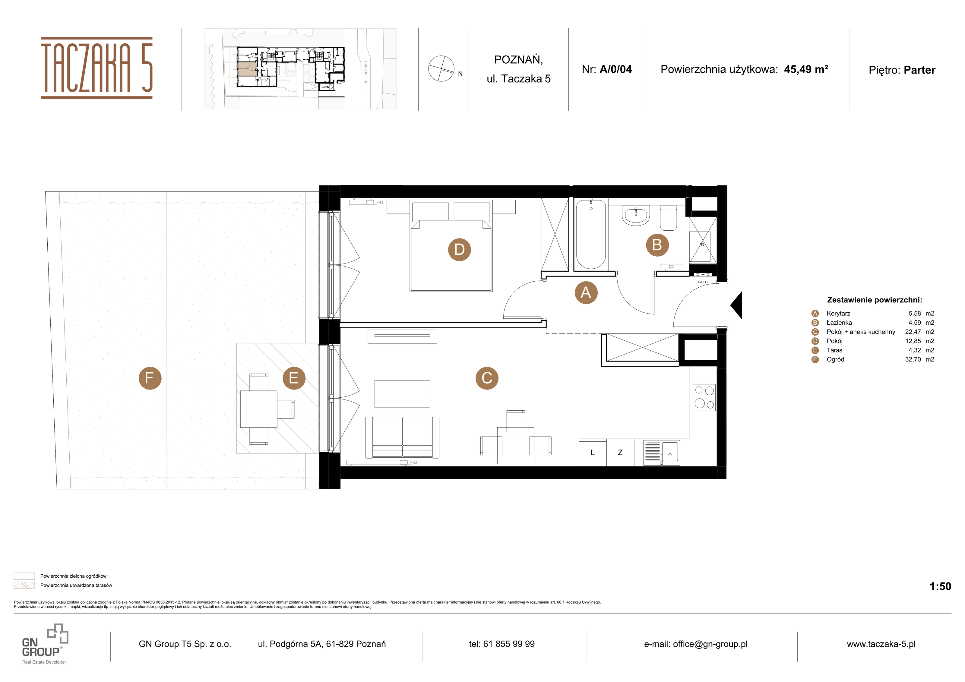 Apartament 45,49 m², parter, oferta nr A/0/04, Taczaka 5, Poznań, Stare Miasto, Stare Miasto, ul. Stanisława Taczaka 5-idx