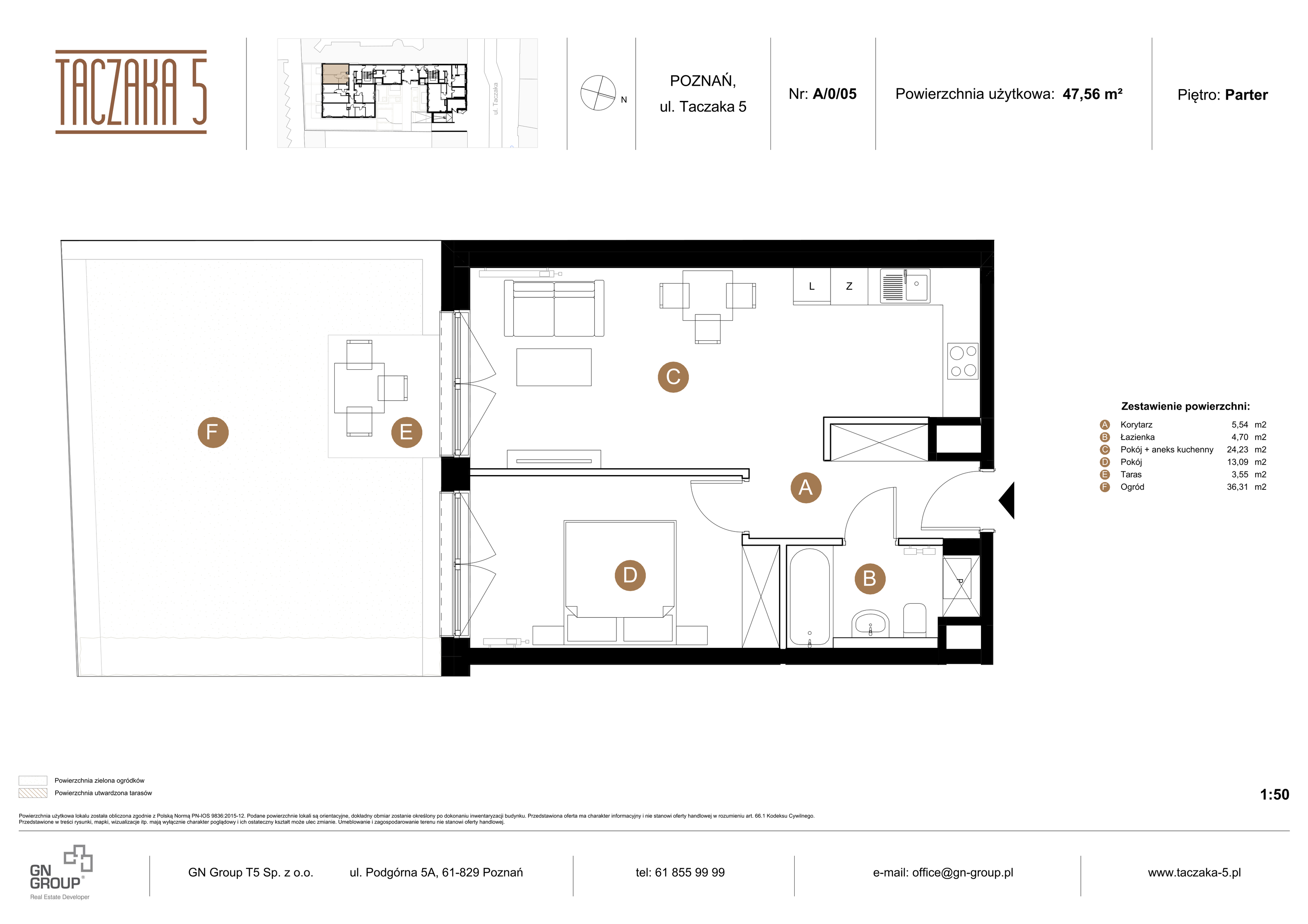 Apartament 47,56 m², parter, oferta nr A/0/05, Taczaka 5, Poznań, Stare Miasto, Stare Miasto, ul. Stanisława Taczaka 5-idx