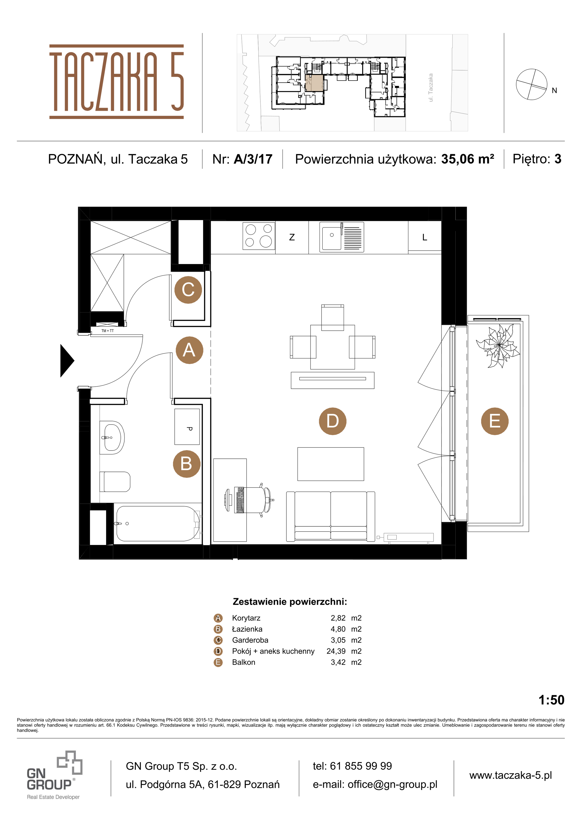 Apartament 35,06 m², piętro 3, oferta nr A/3/17, Taczaka 5, Poznań, Stare Miasto, Stare Miasto, ul. Stanisława Taczaka 5-idx