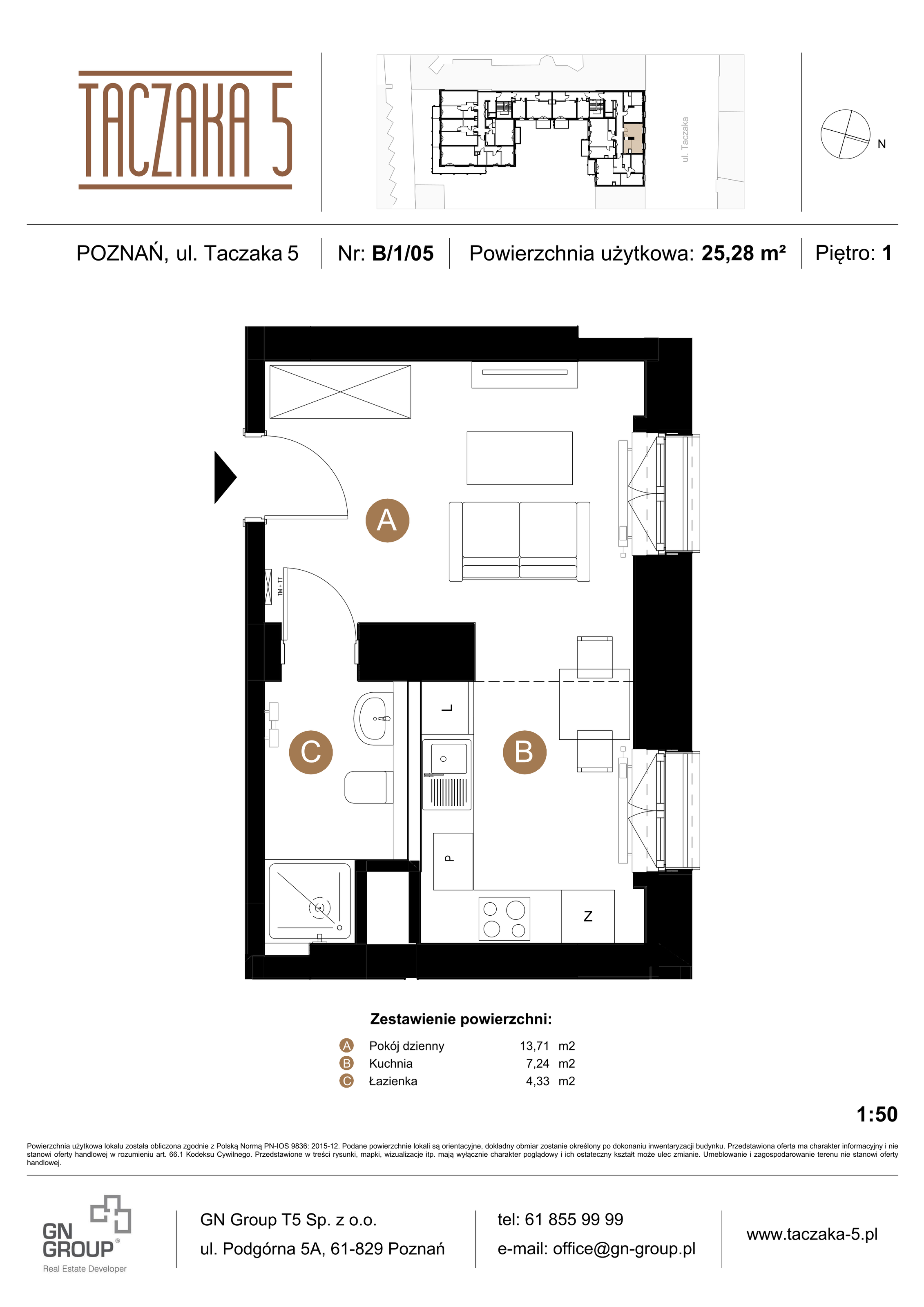 Apartament 25,28 m², piętro 1, oferta nr B/1/05, Taczaka 5, Poznań, Stare Miasto, Stare Miasto, ul. Stanisława Taczaka 5-idx