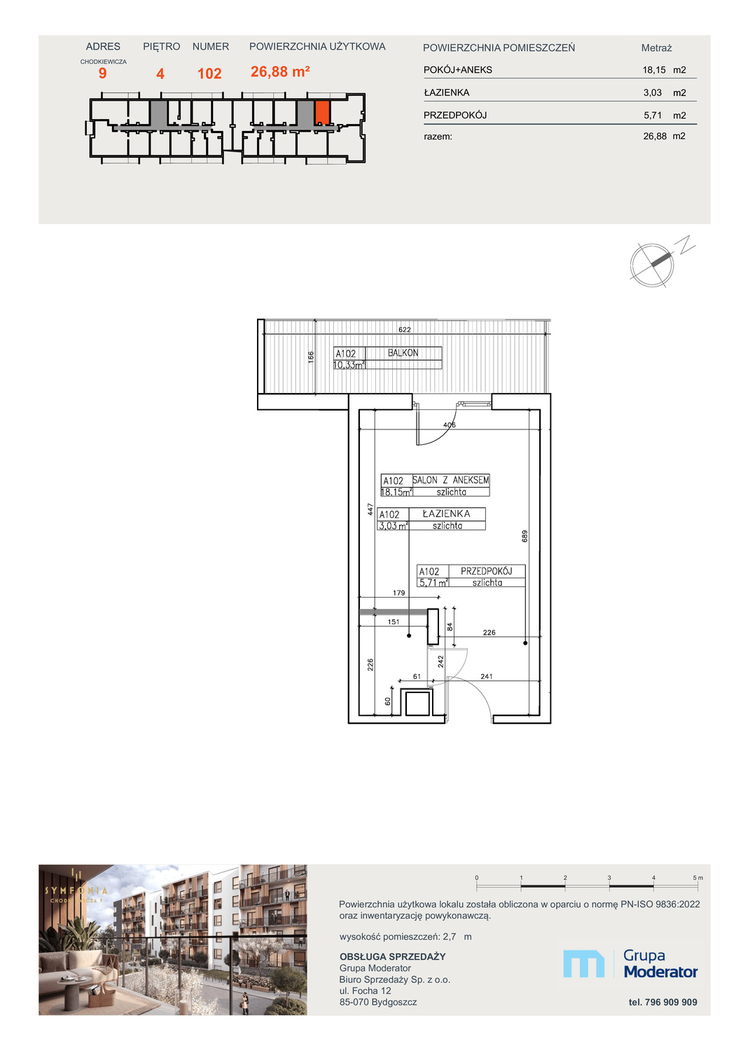 Apartament 26,88 m², piętro 4, oferta nr A102, Osiedle Symfonia, Bydgoszcz, Bielawy, ul. Jana Karola Chodkiewicza 9-idx