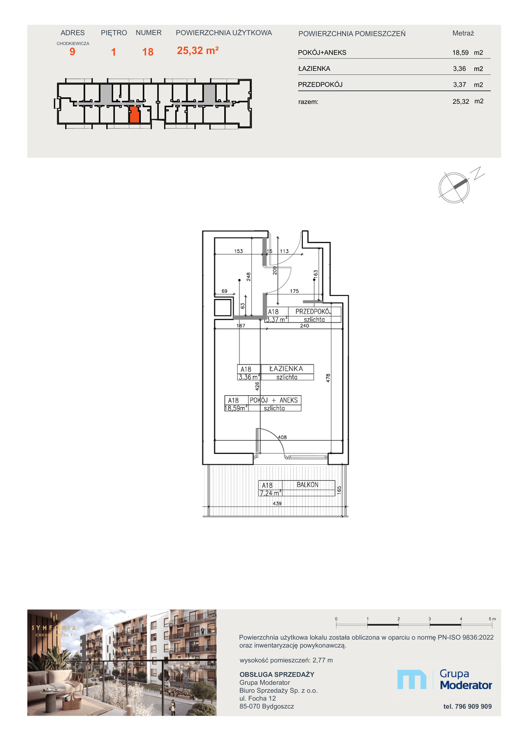 Apartament 25,32 m², piętro 1, oferta nr A18, Osiedle Symfonia, Bydgoszcz, Bielawy, ul. Jana Karola Chodkiewicza 9-idx