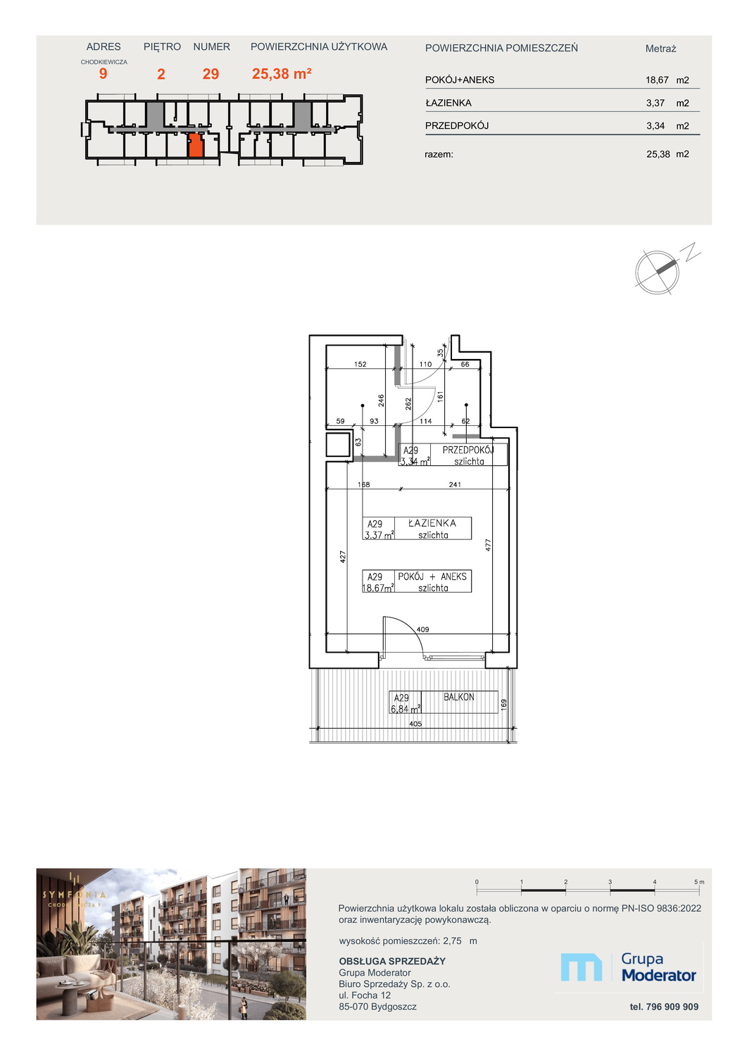 Apartament 25,38 m², piętro 2, oferta nr A29, Osiedle Symfonia, Bydgoszcz, Bielawy, ul. Jana Karola Chodkiewicza 9-idx