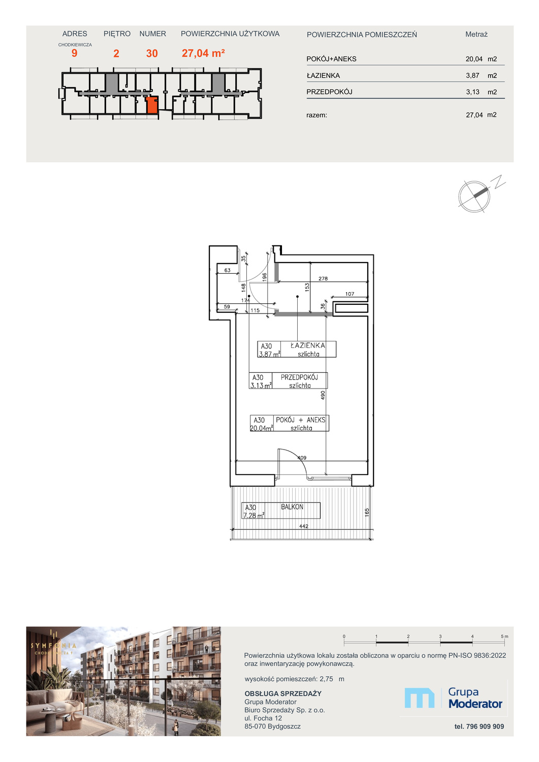 Mieszkanie 27,04 m², piętro 2, oferta nr A30, Osiedle Symfonia, Bydgoszcz, Bielawy, ul. Jana Karola Chodkiewicza 9-idx