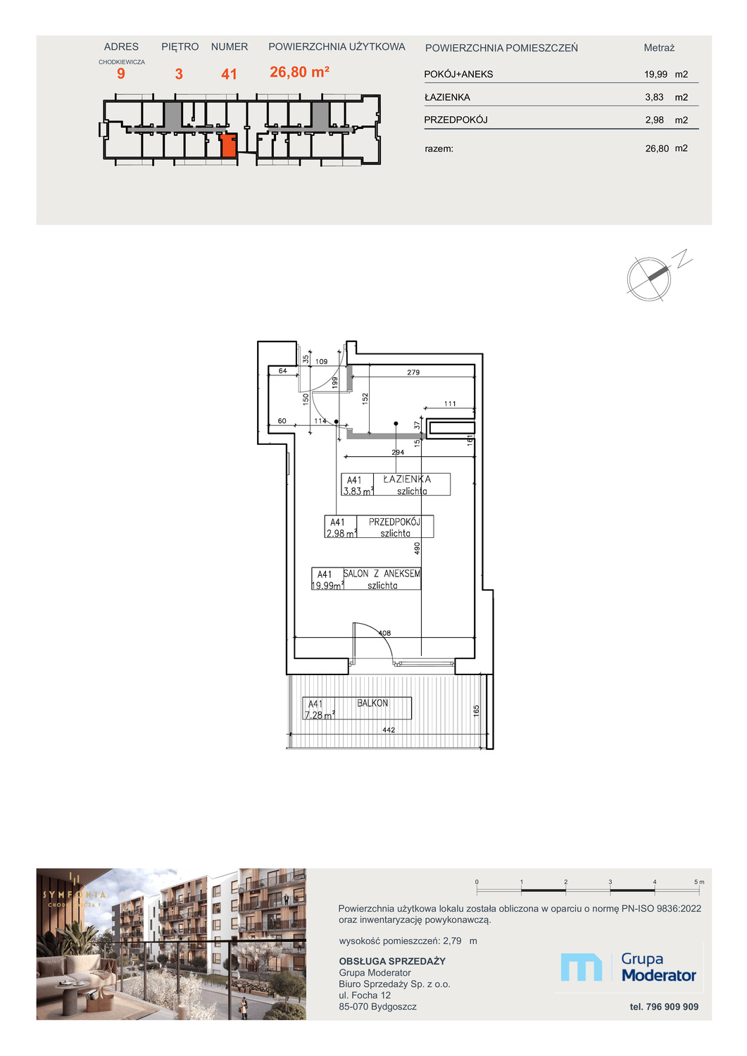 Apartament 26,80 m², piętro 3, oferta nr A41, Osiedle Symfonia, Bydgoszcz, Bielawy, ul. Jana Karola Chodkiewicza 9-idx