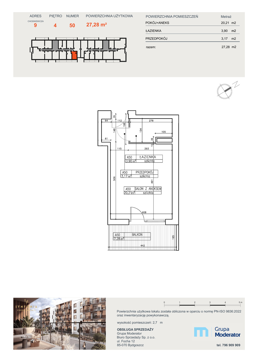 Apartament 27,28 m², piętro 4, oferta nr A50, Osiedle Symfonia, Bydgoszcz, Bielawy, ul. Jana Karola Chodkiewicza 9-idx