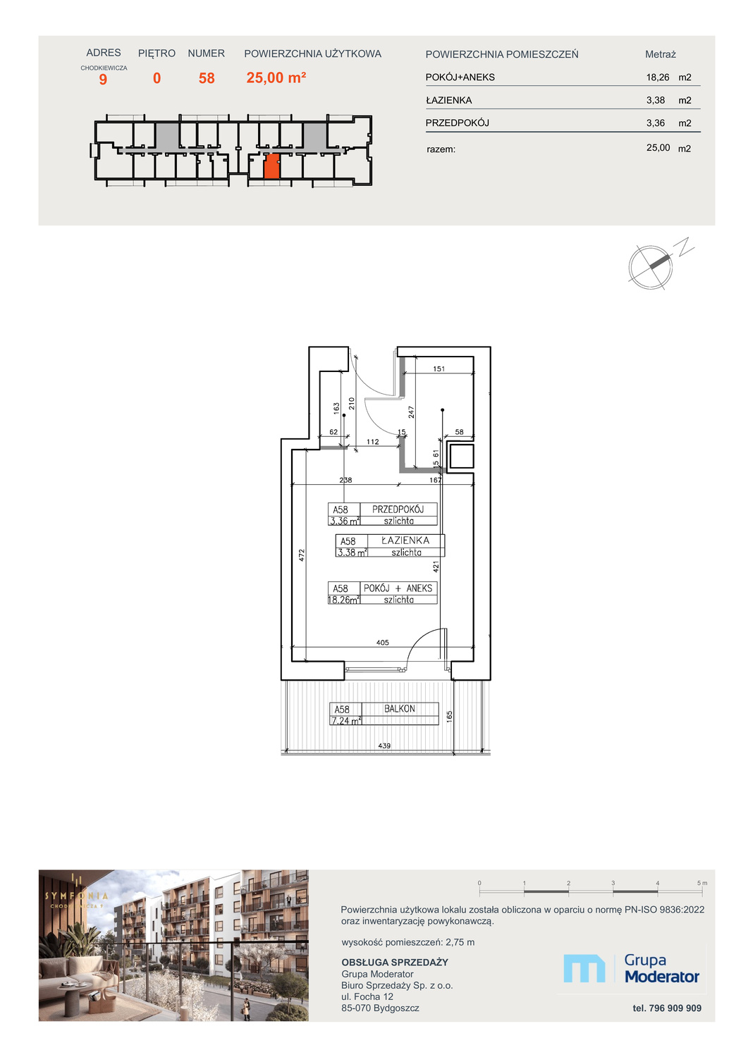 Apartament 25,00 m², parter, oferta nr A58, Osiedle Symfonia, Bydgoszcz, Bielawy, ul. Jana Karola Chodkiewicza 9-idx