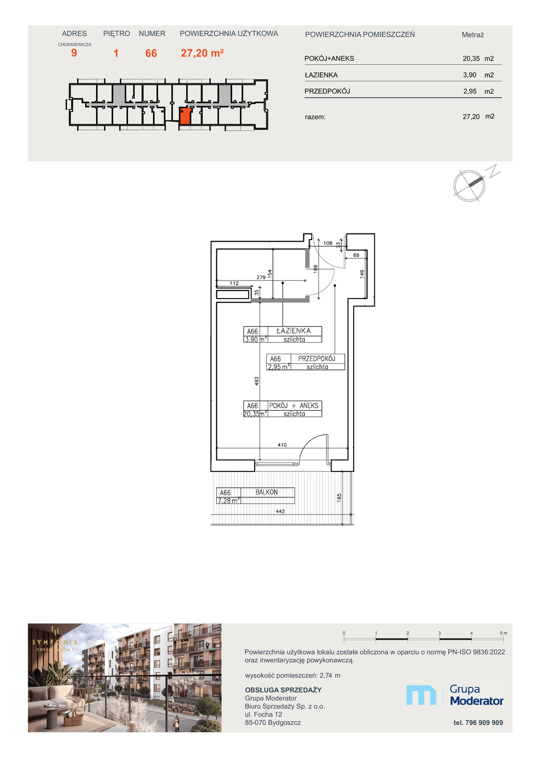 Apartament 27,20 m², piętro 1, oferta nr A66, Osiedle Symfonia, Bydgoszcz, Bielawy, ul. Jana Karola Chodkiewicza 9-idx