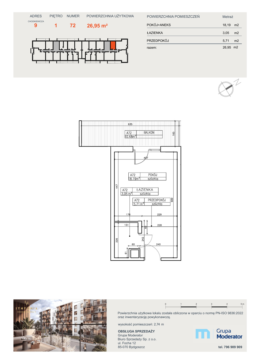 Apartament 26,95 m², piętro 1, oferta nr A72, Osiedle Symfonia, Bydgoszcz, Bielawy, ul. Jana Karola Chodkiewicza 9-idx