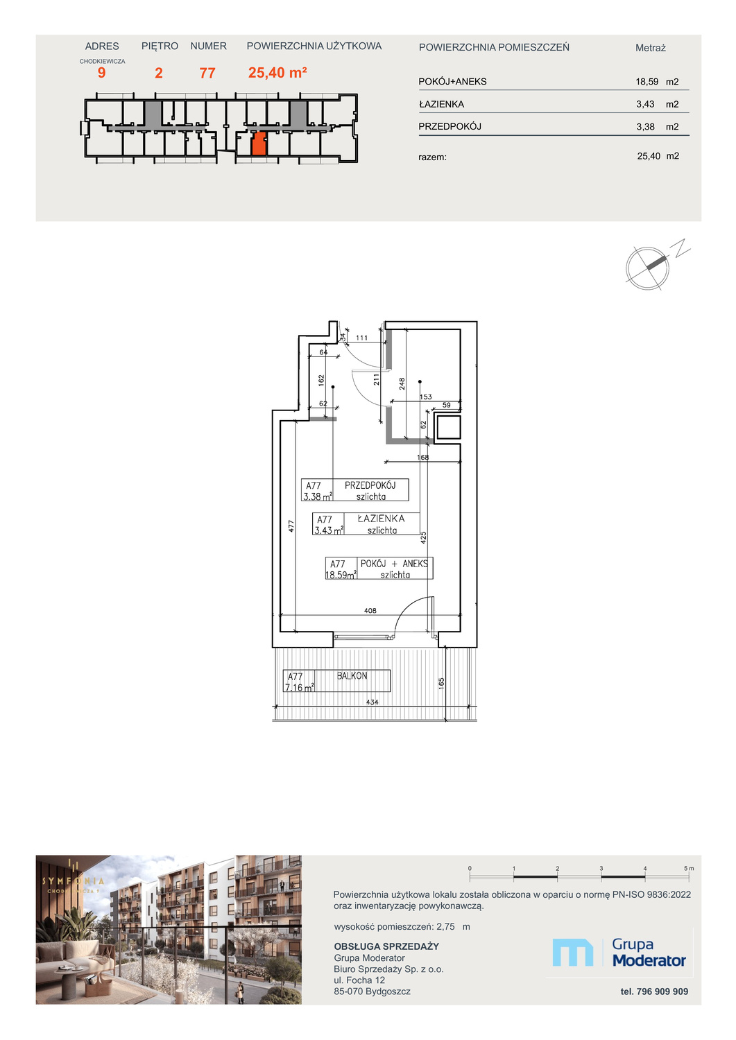 Apartament 25,40 m², piętro 2, oferta nr A77, Osiedle Symfonia, Bydgoszcz, Bielawy, ul. Jana Karola Chodkiewicza 9-idx