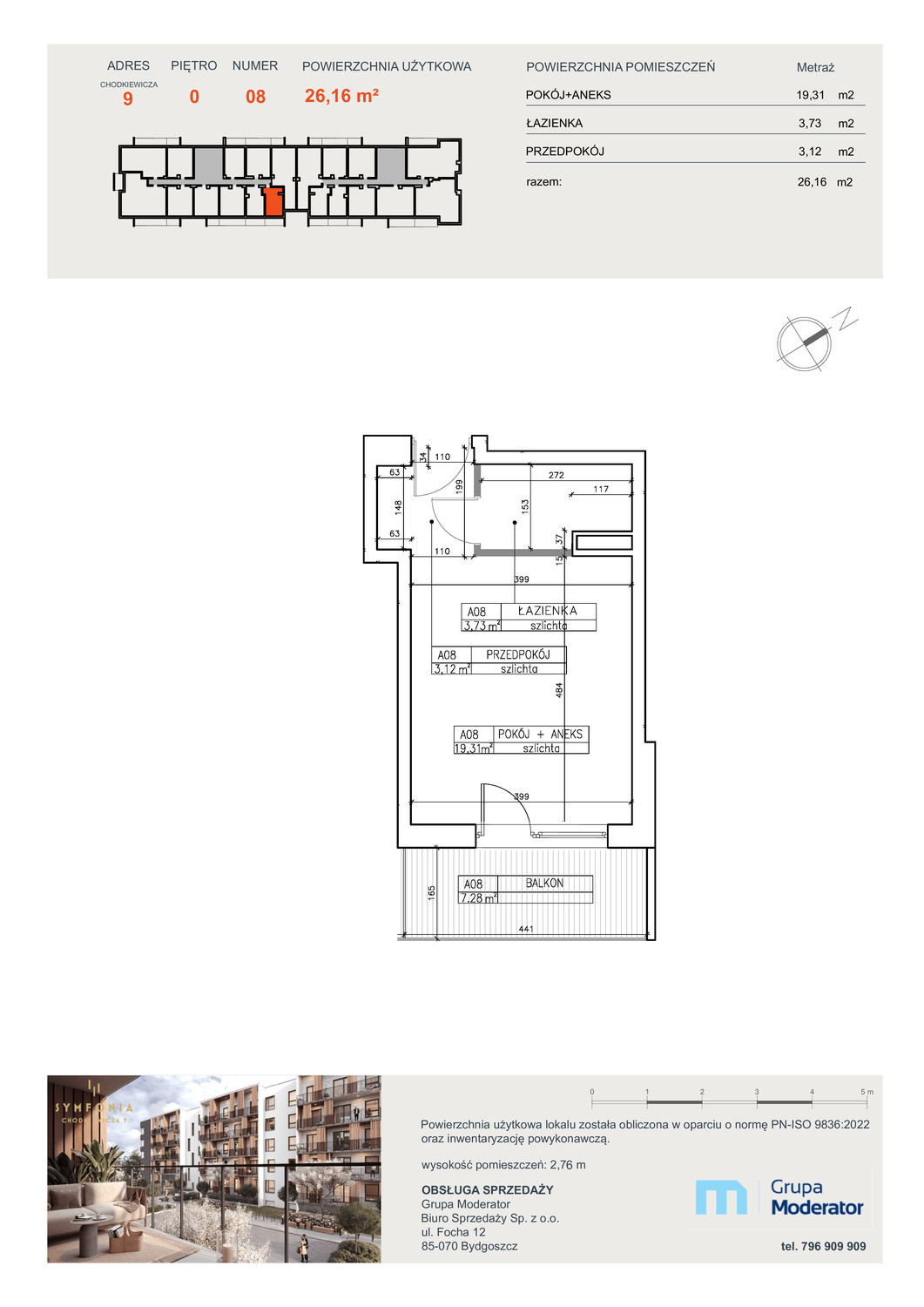 Apartament 26,16 m², parter, oferta nr A8, Osiedle Symfonia, Bydgoszcz, Bielawy, ul. Jana Karola Chodkiewicza 9-idx