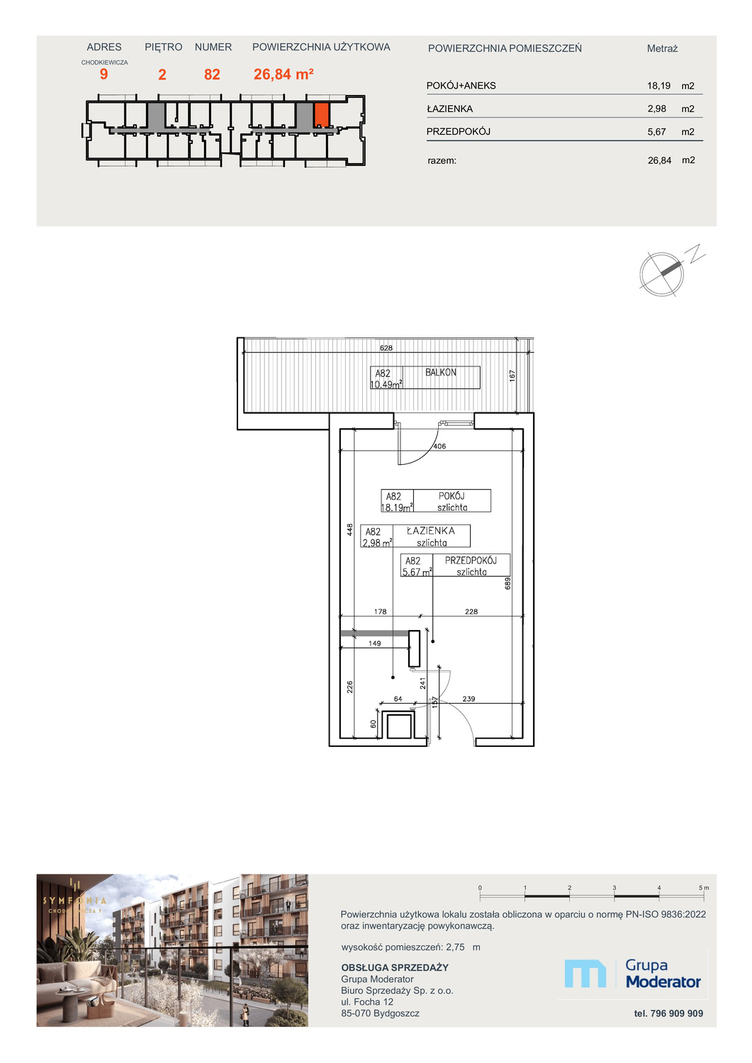 Apartament 26,84 m², piętro 2, oferta nr A82, Osiedle Symfonia, Bydgoszcz, Bielawy, ul. Jana Karola Chodkiewicza 9-idx