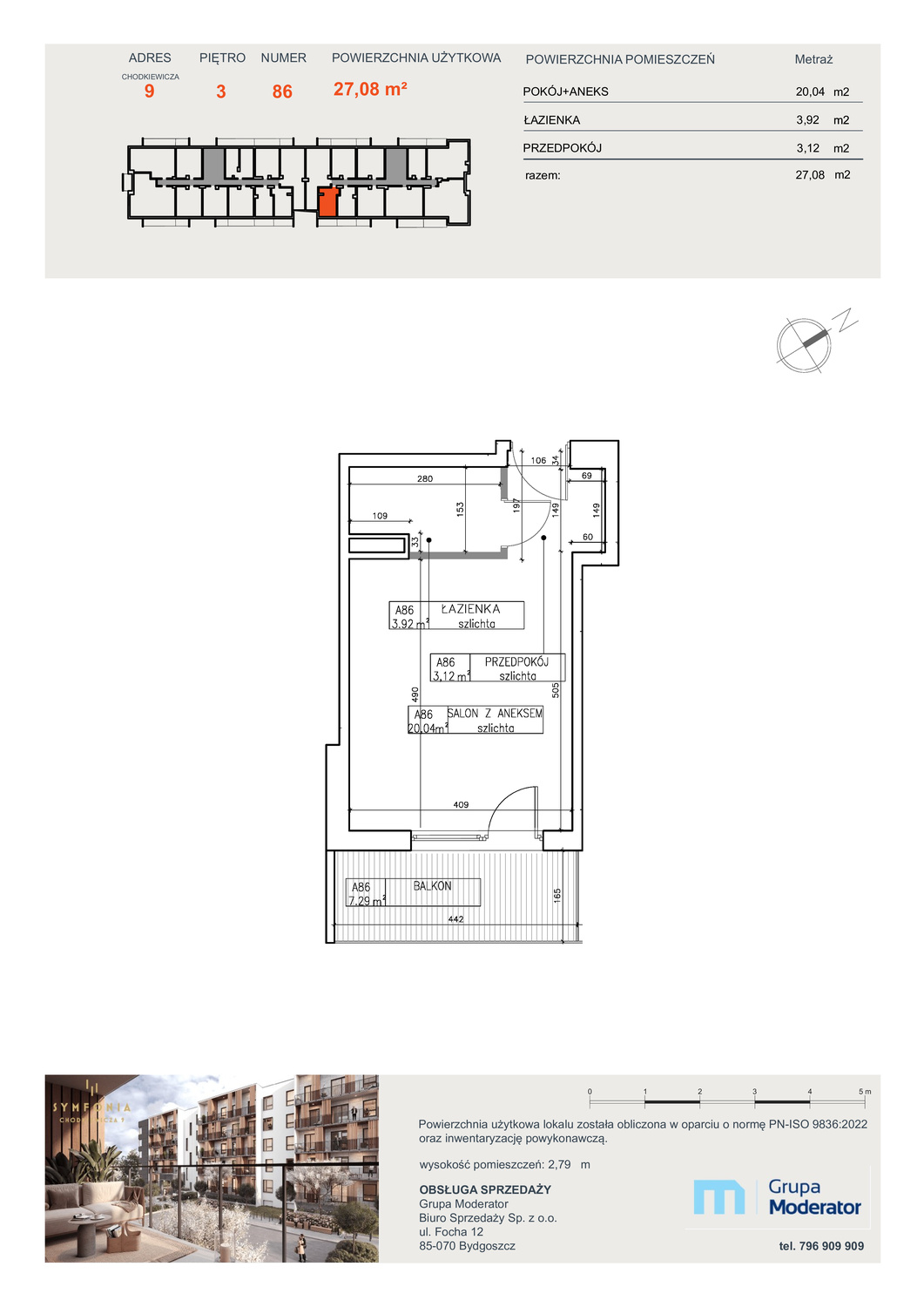 Apartament 27,08 m², piętro 3, oferta nr A86, Osiedle Symfonia, Bydgoszcz, Bielawy, ul. Jana Karola Chodkiewicza 9-idx