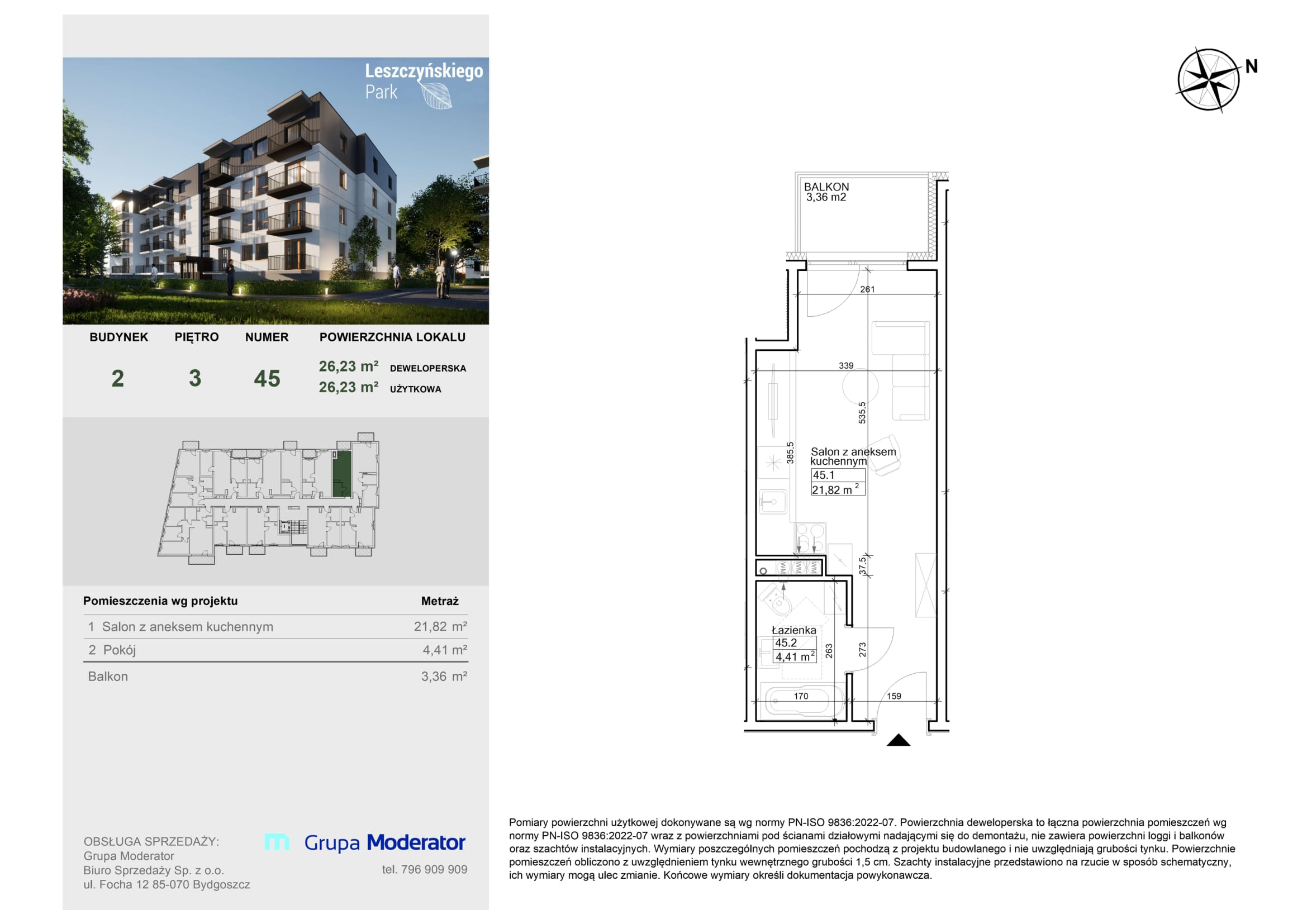 Mieszkanie 26,23 m², piętro 3, oferta nr III/45, Leszczyńskiego Park, Bydgoszcz, Szwederowo, ul. Leszczyńskiego-idx