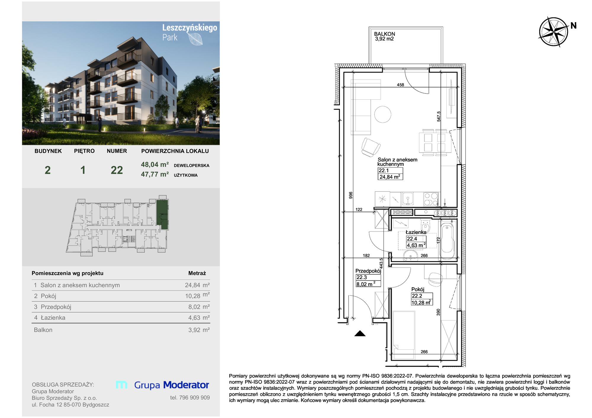 Mieszkanie 47,77 m², piętro 1, oferta nr III/22, Leszczyńskiego Park, Bydgoszcz, Szwederowo, ul. Leszczyńskiego-idx