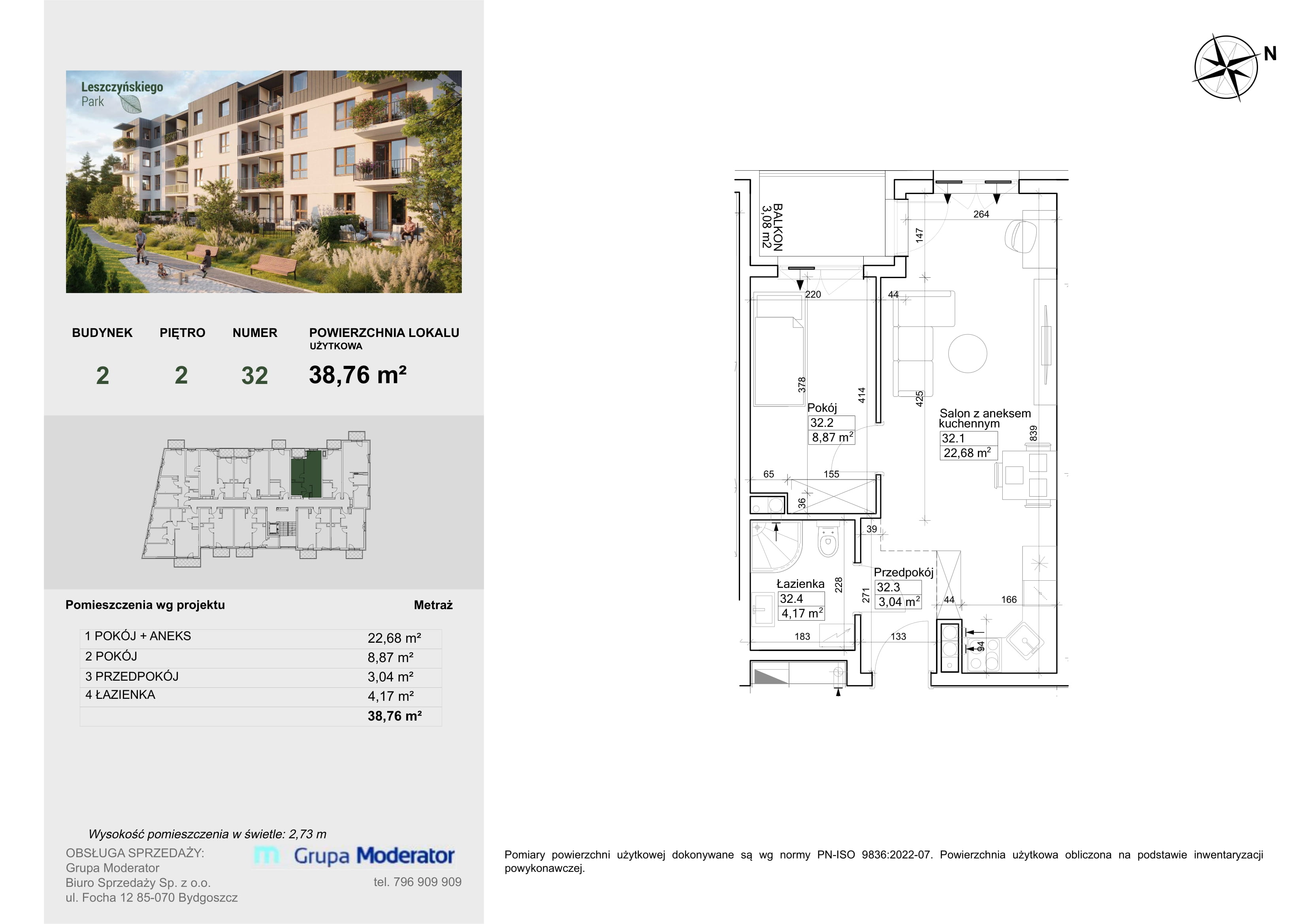 Mieszkanie 38,76 m², piętro 2, oferta nr III/32, Leszczyńskiego Park, Bydgoszcz, Szwederowo, ul. Leszczyńskiego-idx