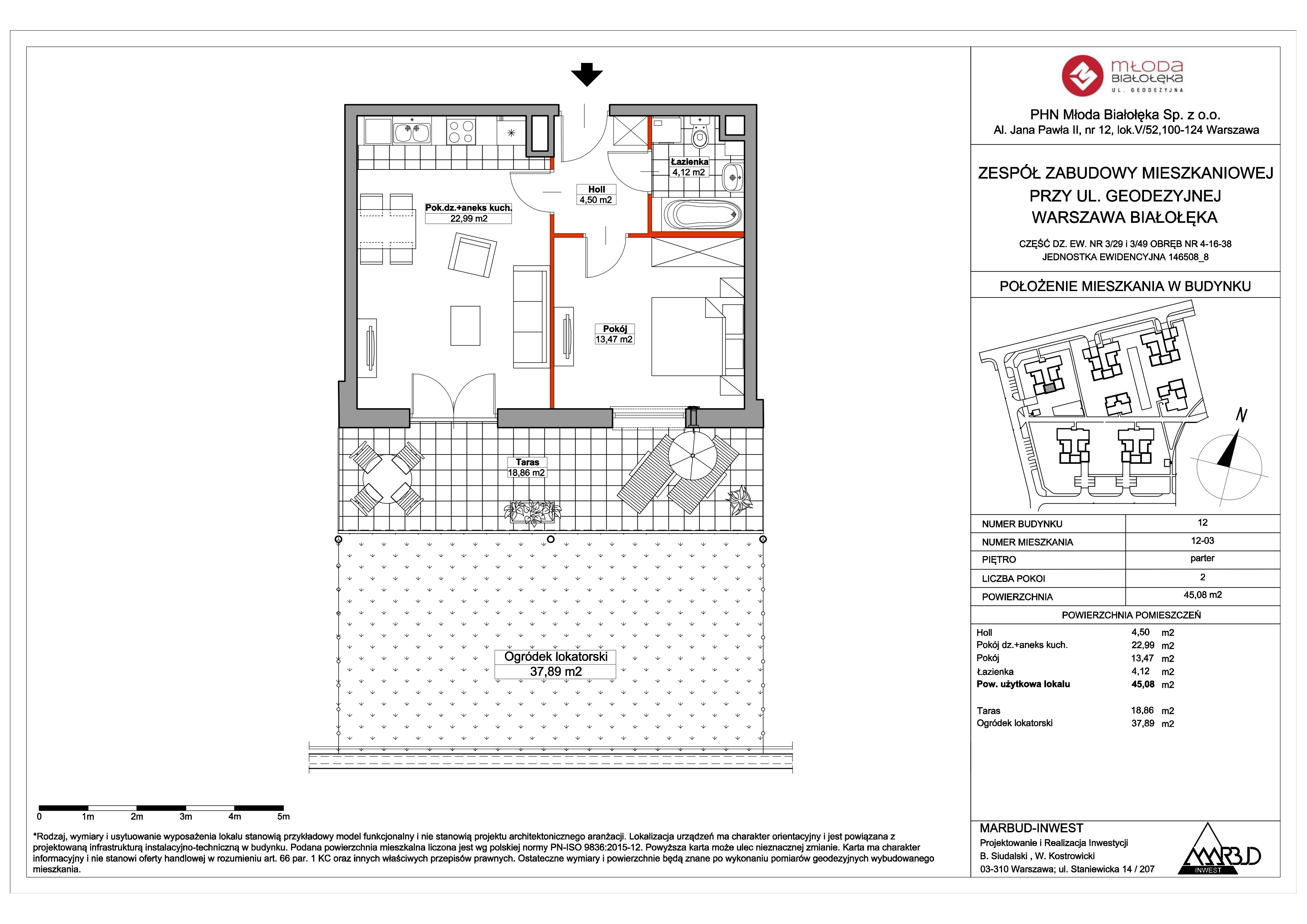 Mieszkanie 45,13 m², parter, oferta nr 12-03, Młoda Białołęka II, Warszawa, Białołęka, Brzeziny, ul. Geodezyjna-idx