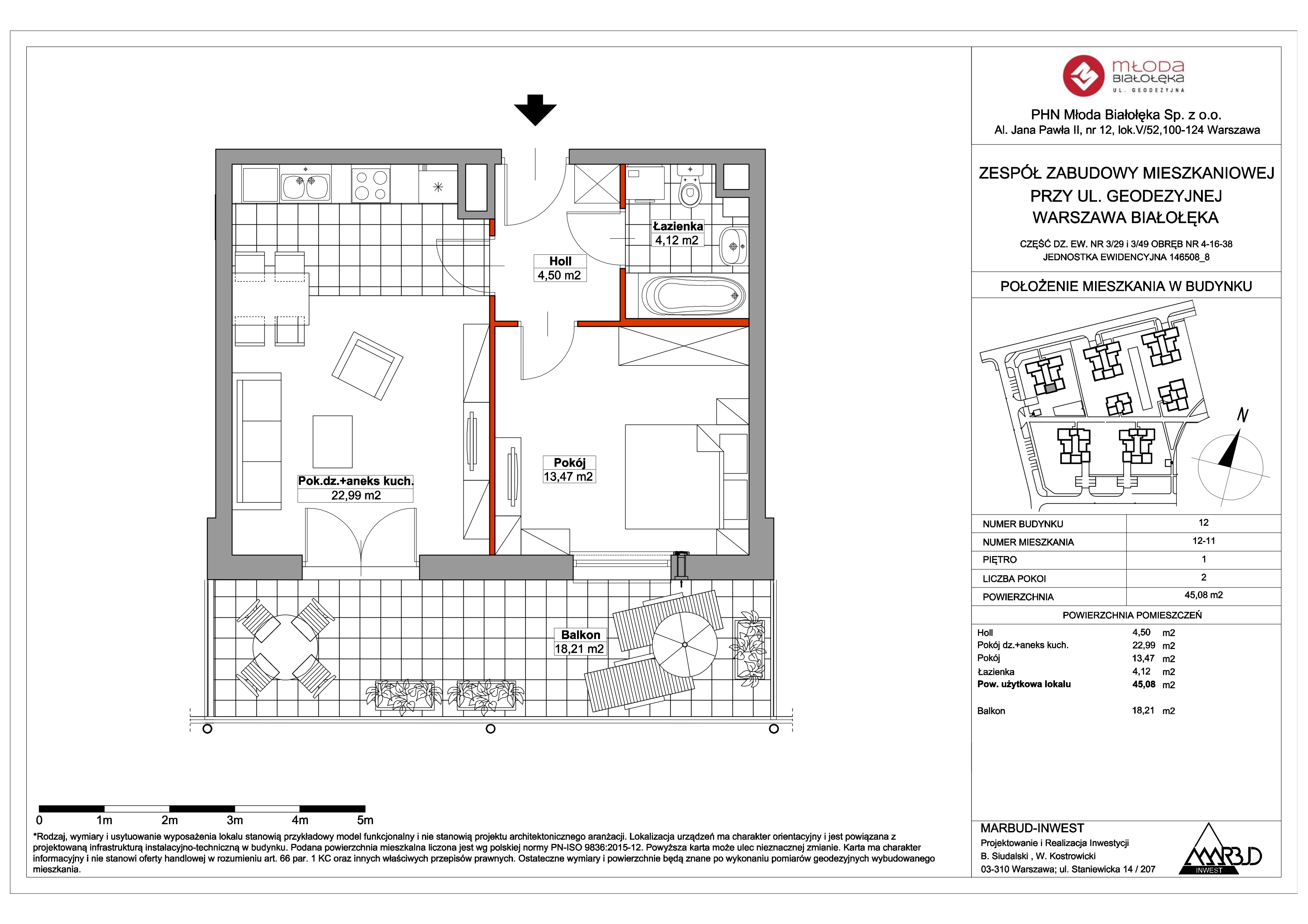 Mieszkanie 45,14 m², piętro 1, oferta nr 12-11, Młoda Białołęka II, Warszawa, Białołęka, Brzeziny, ul. Geodezyjna-idx