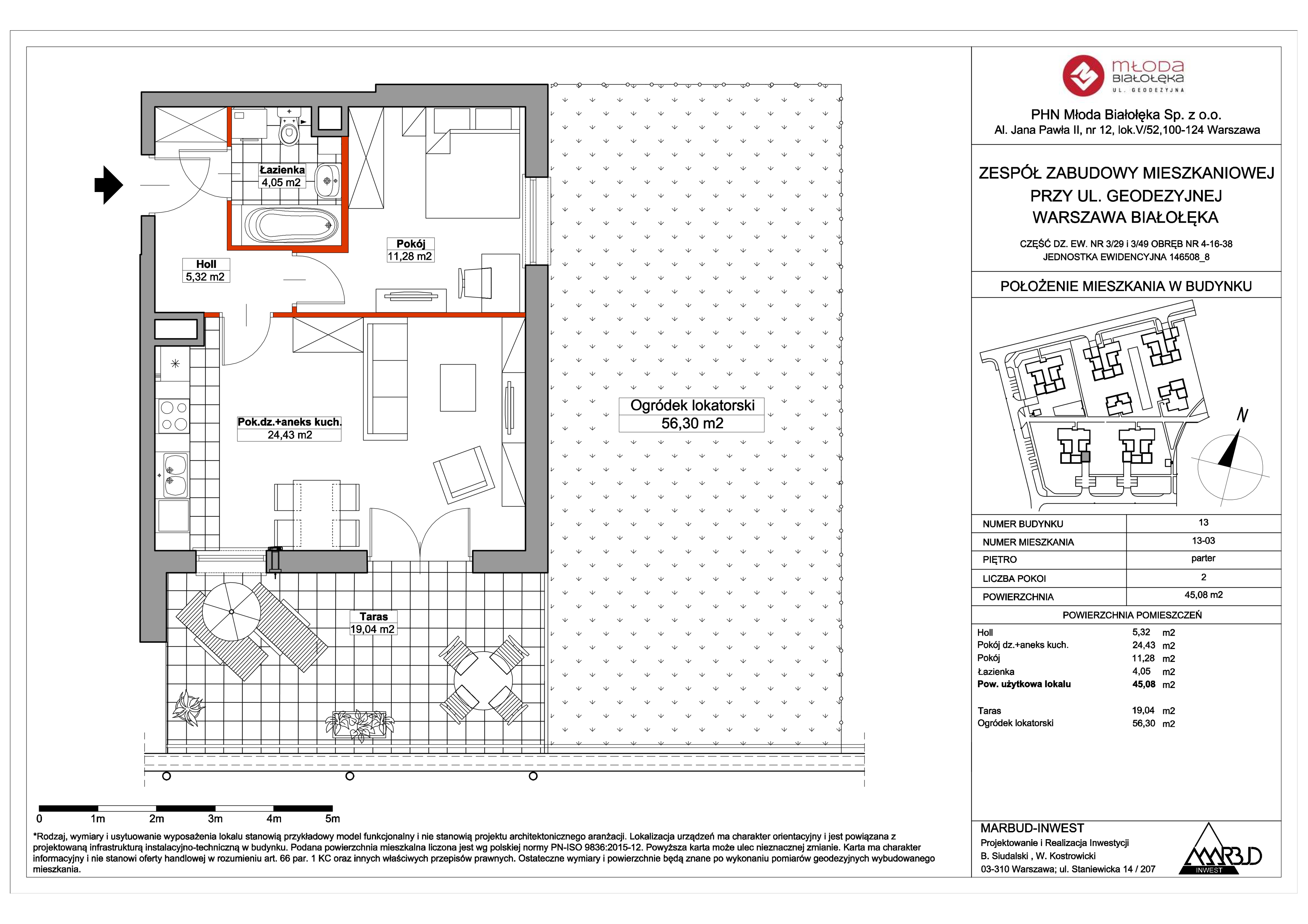 Mieszkanie 45,13 m², parter, oferta nr 13-03, Młoda Białołęka II, Warszawa, Białołęka, Brzeziny, ul. Geodezyjna-idx