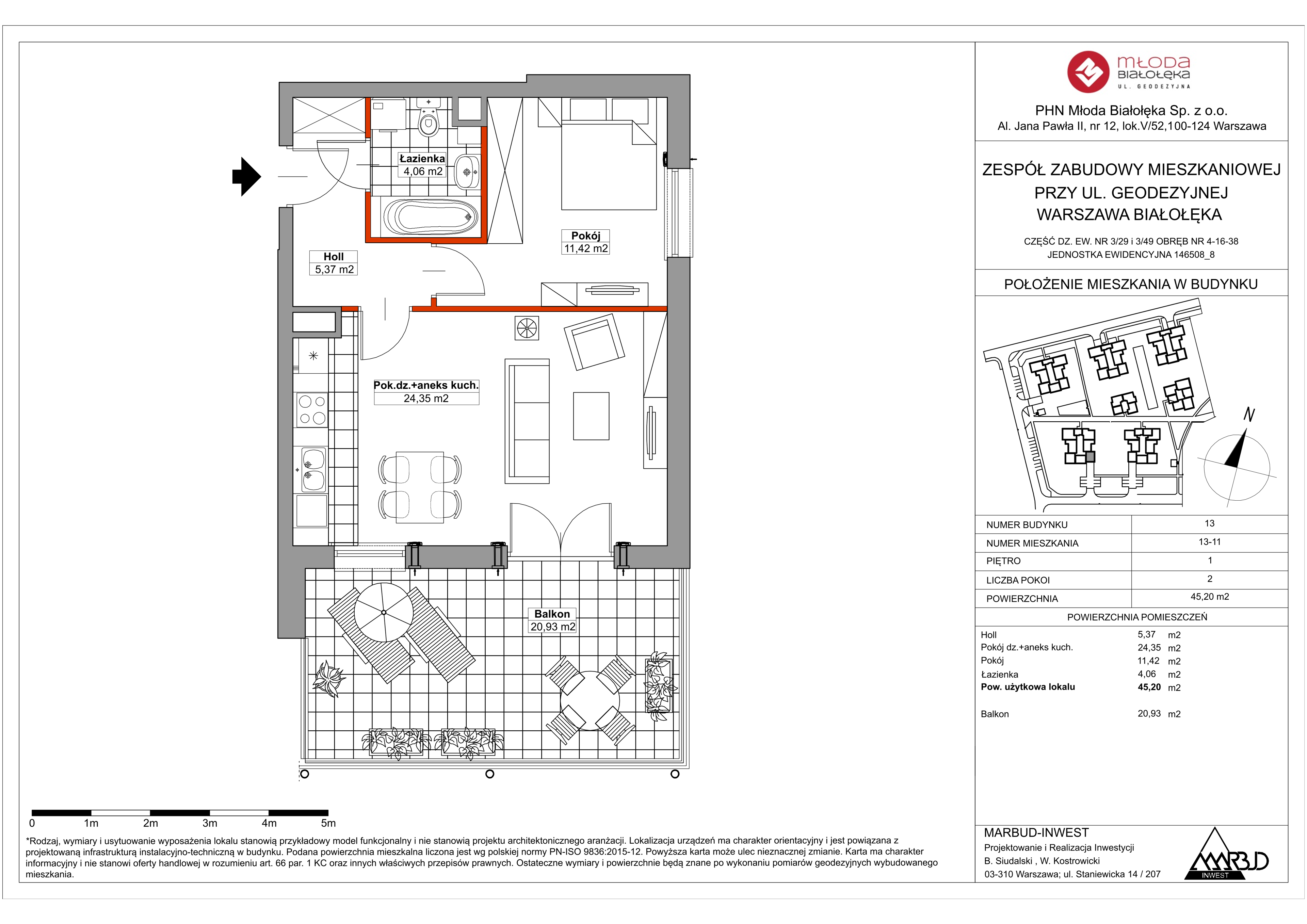 Mieszkanie 45,13 m², piętro 1, oferta nr 13-11, Młoda Białołęka II, Warszawa, Białołęka, Brzeziny, ul. Geodezyjna-idx