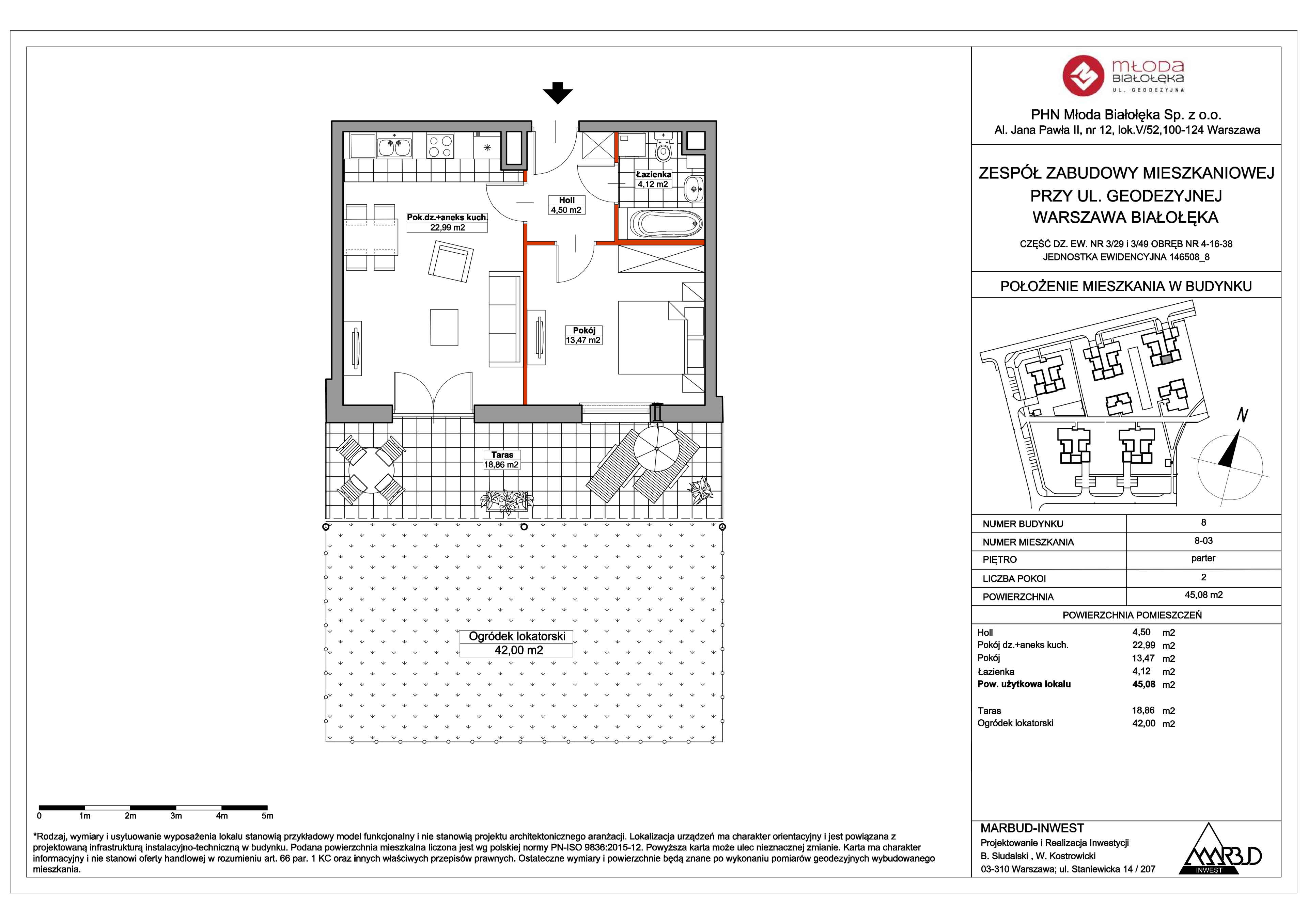 Mieszkanie 45,14 m², parter, oferta nr 8-03, Młoda Białołęka II, Warszawa, Białołęka, Brzeziny, ul. Geodezyjna-idx