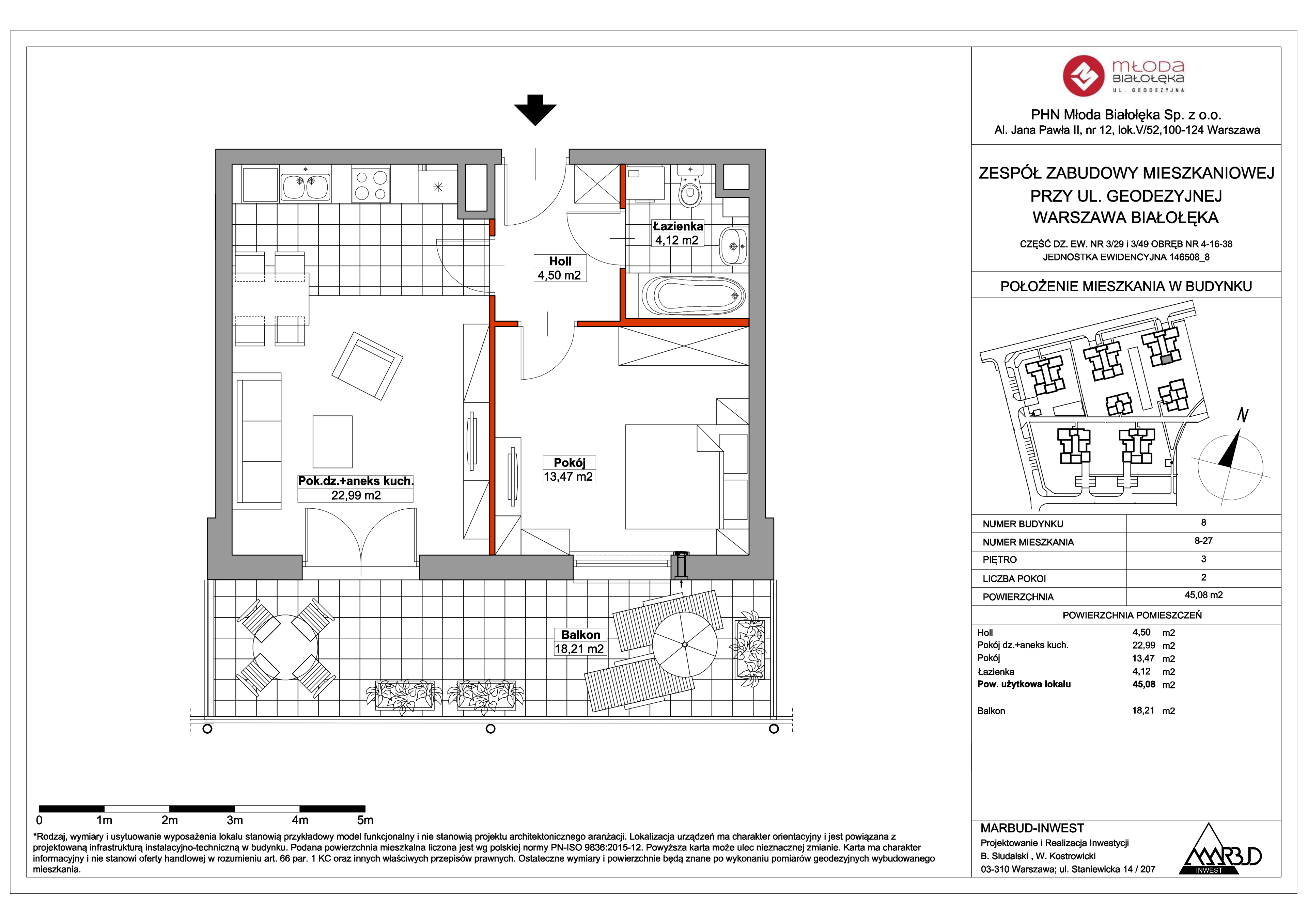 Mieszkanie 45,08 m², piętro 3, oferta nr 8-27, Młoda Białołęka II, Warszawa, Białołęka, Brzeziny, ul. Geodezyjna-idx