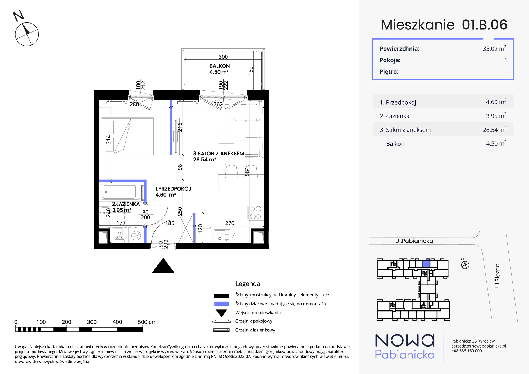 Mieszkanie 35,09 m², piętro 1, oferta nr 01.B.06, Nowa Pabianicka, Wrocław, Krzyki-Partynice, Krzyki, ul. Pabianicka 25-idx